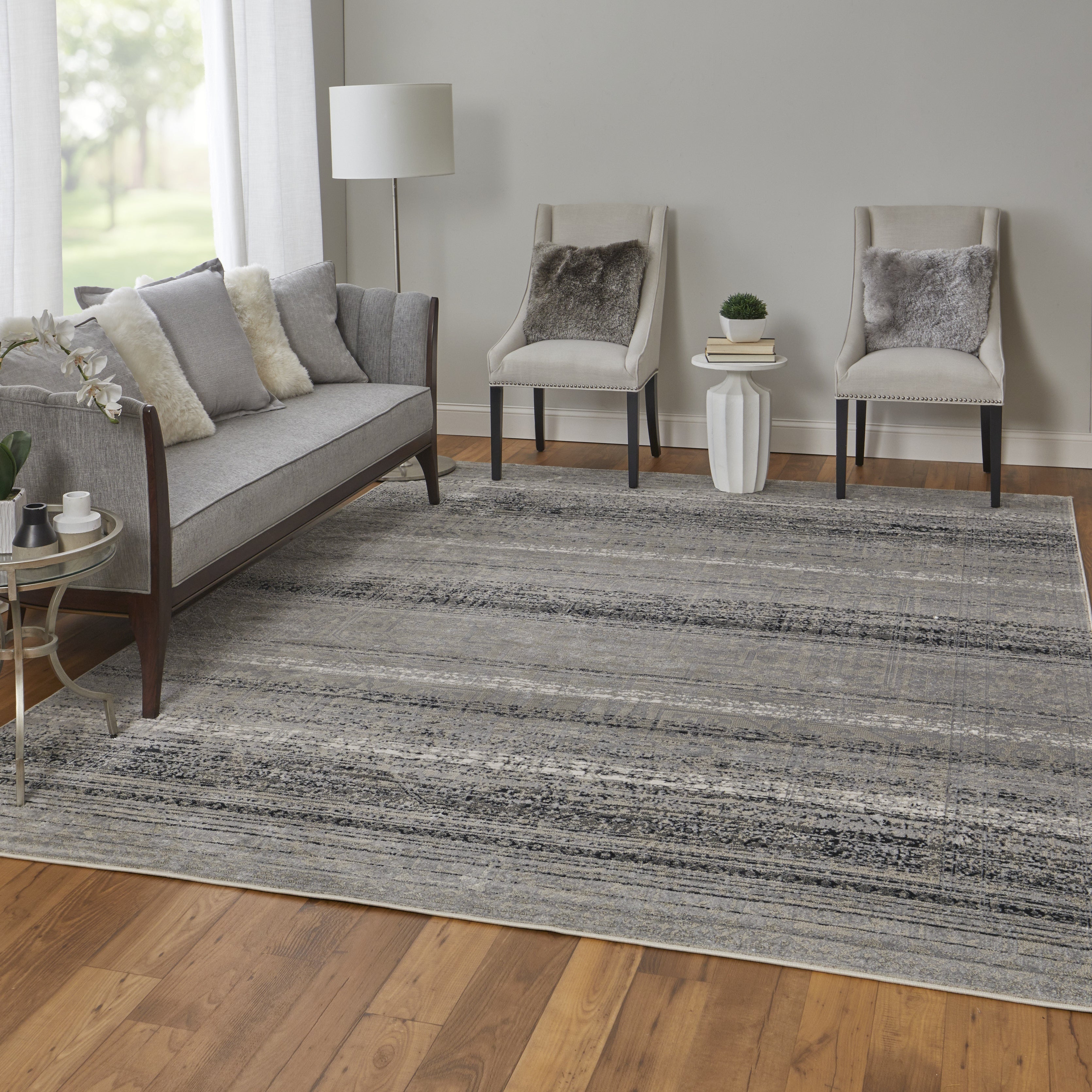 Macklaine Transitional Distressed - Taupe/Black/Ivory