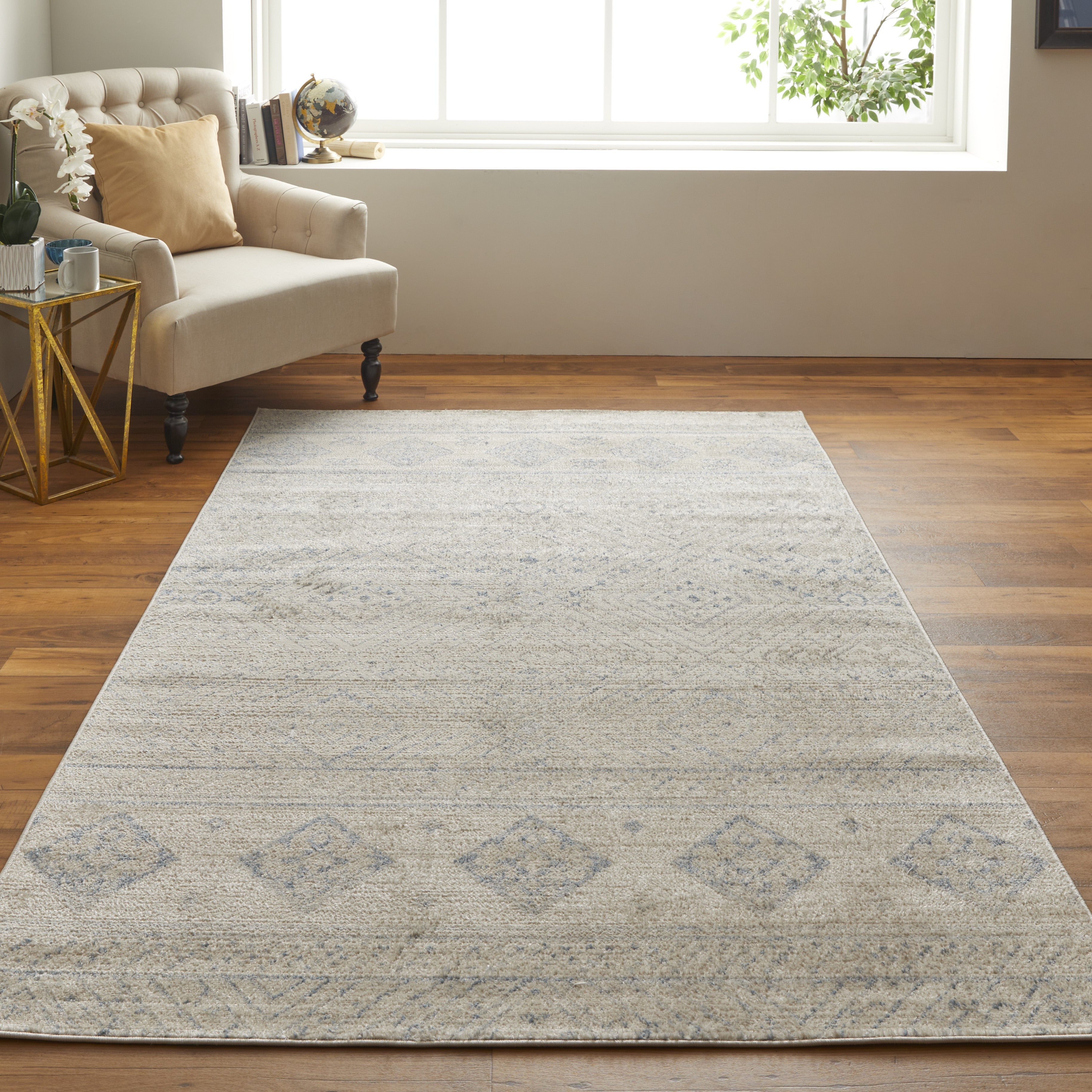 Camellia Transitional Geometric - Ivory/Blue