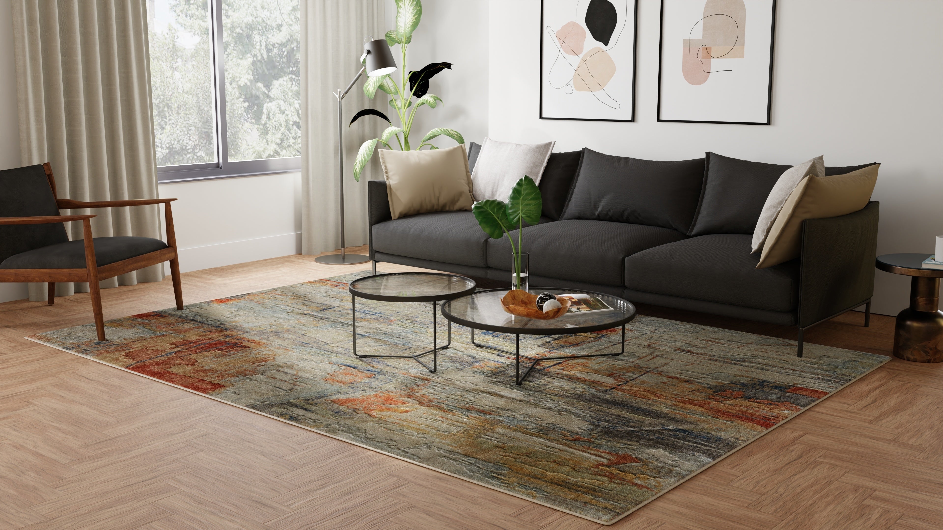 Jaxson Modern Abstract - Gray/Orange/Ivory Area Rug