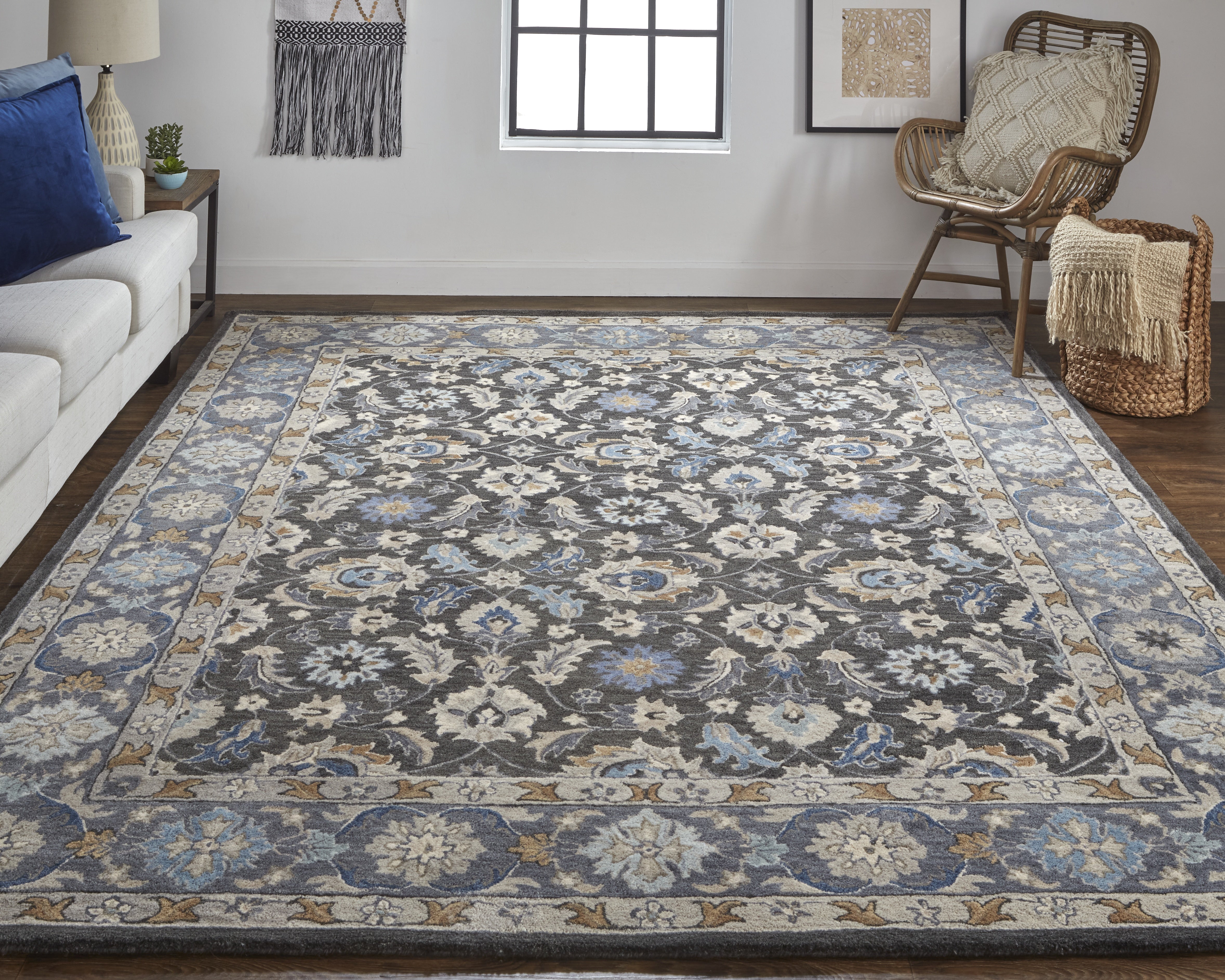 Rylan Transitional Oriental - Taupe/Blue/Ivory Area Rug