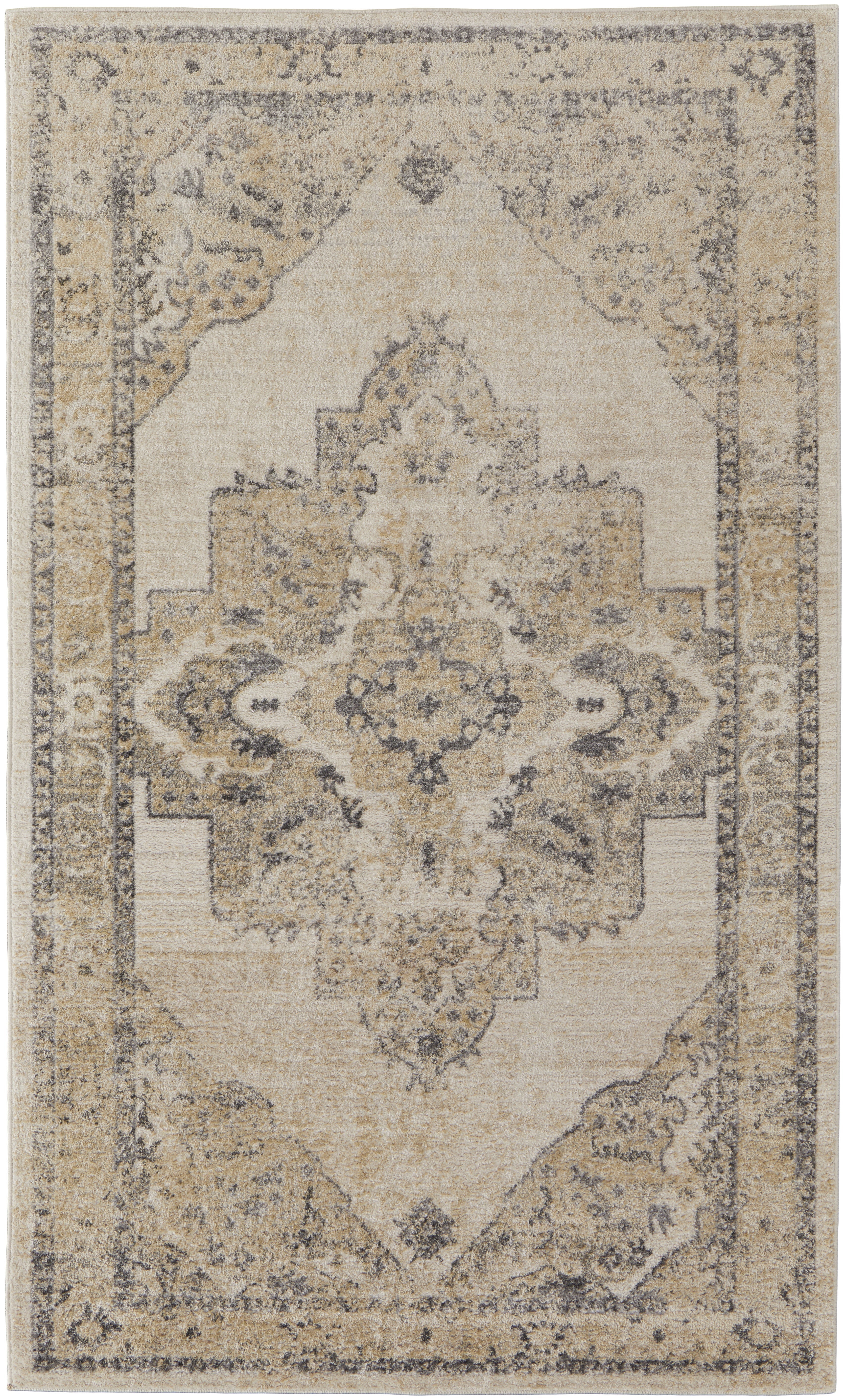 Camellia Transitional Medallion - Ivory/Gray