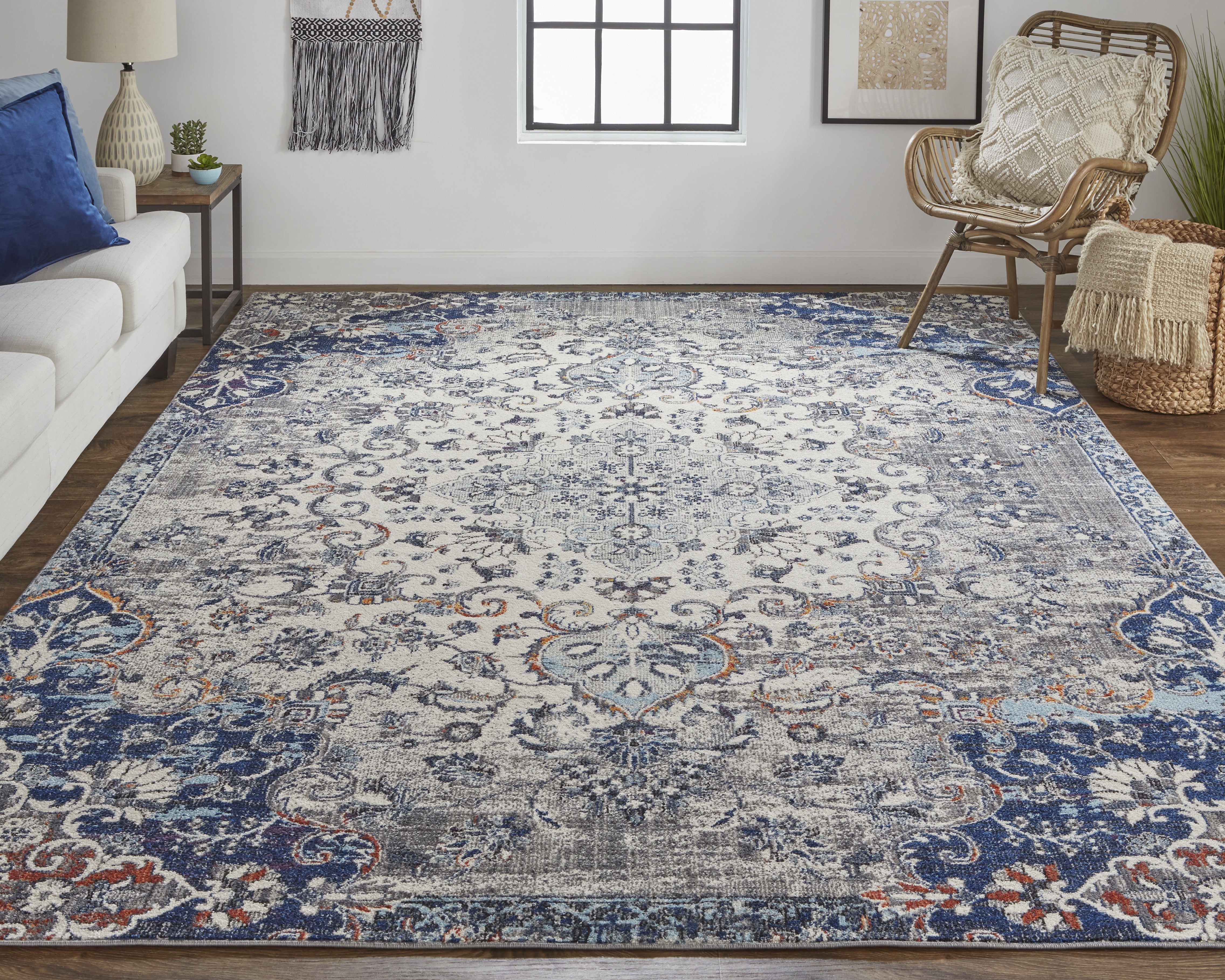 Bellini Transitional Medallion - Ivory/Gray/Blue