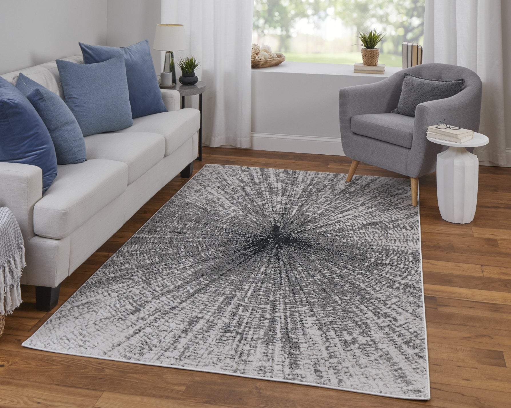 Micah Modern Abstract - Ivory/Gray/Blue Area Rug