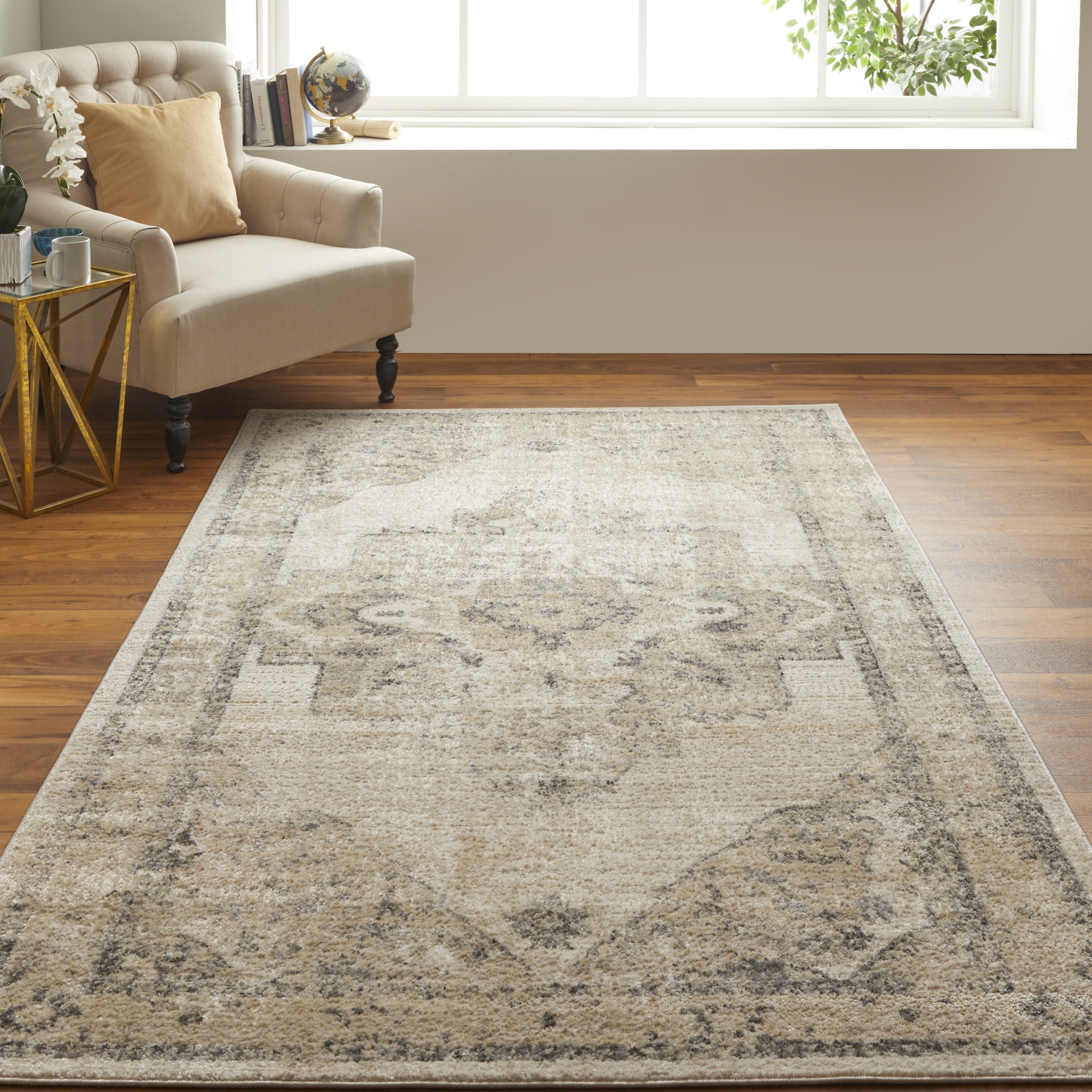 Camellia Transitional Medallion - Ivory/Gray