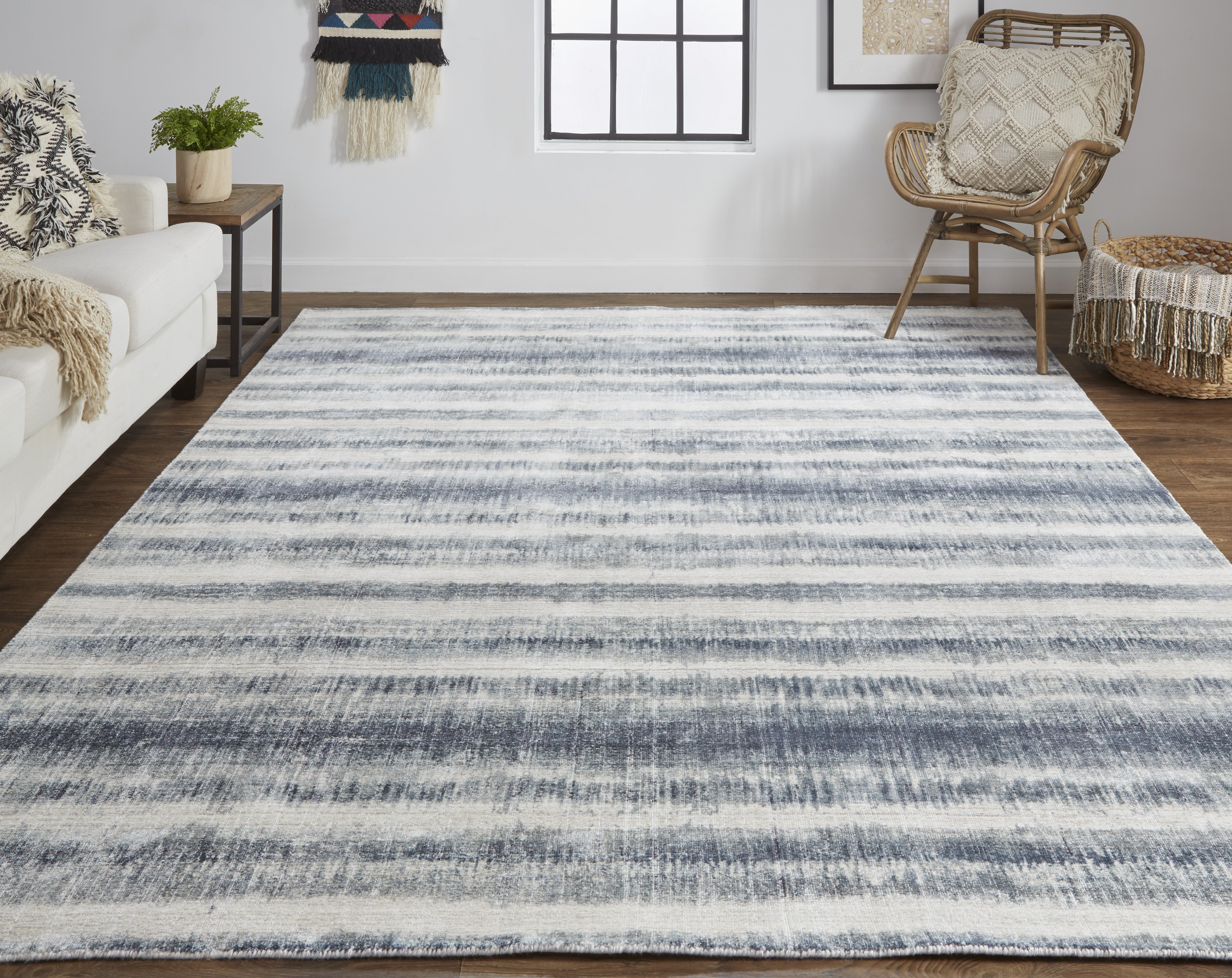 Mackay Transitional Stripes - Ivory/Blue Area Rug
