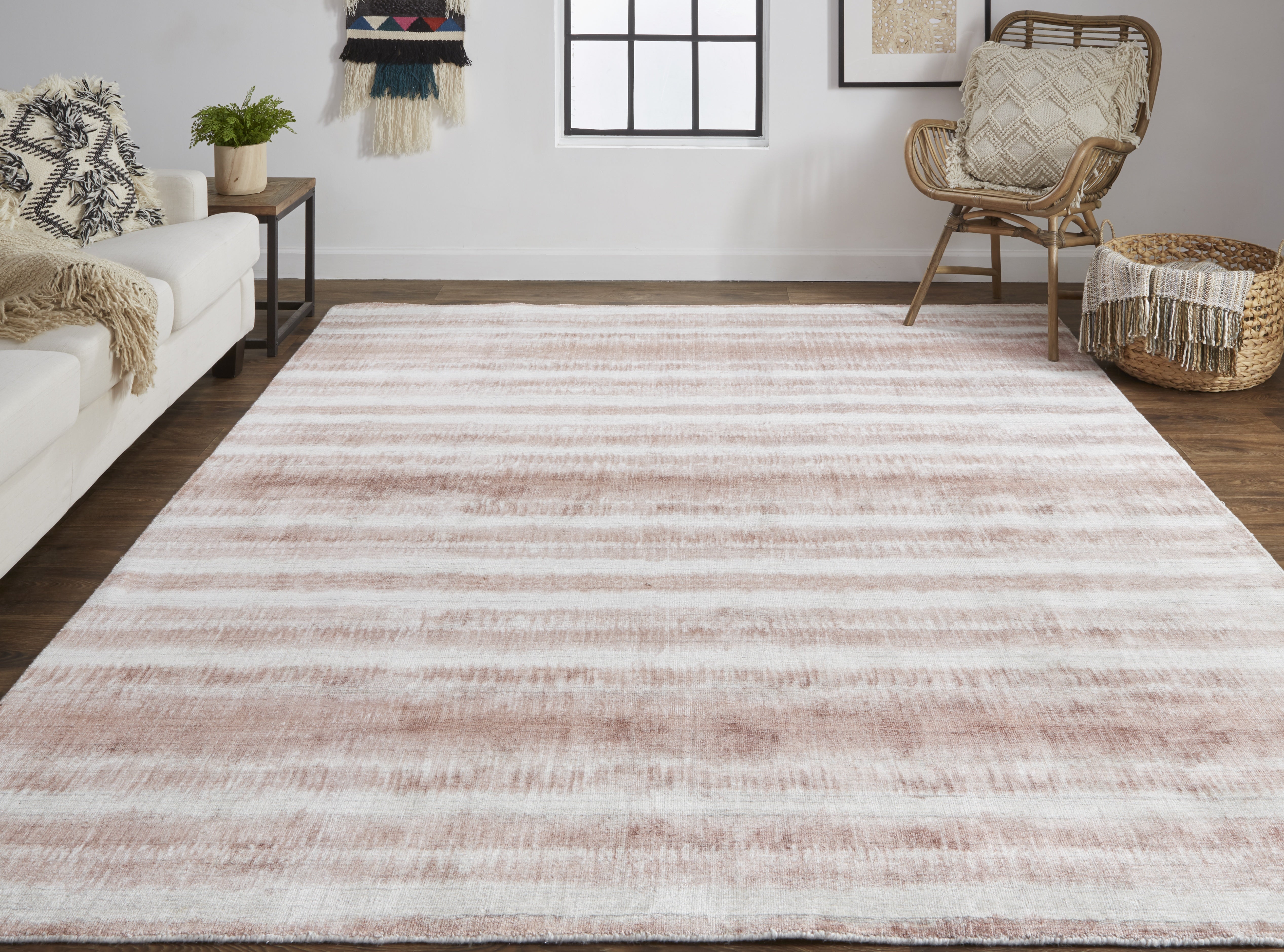 Mackay Transitional Stripes - Tan/Ivory/Pink Area Rug