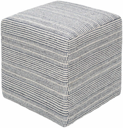 Striped Cube Pouf - Light Blue, Ivory