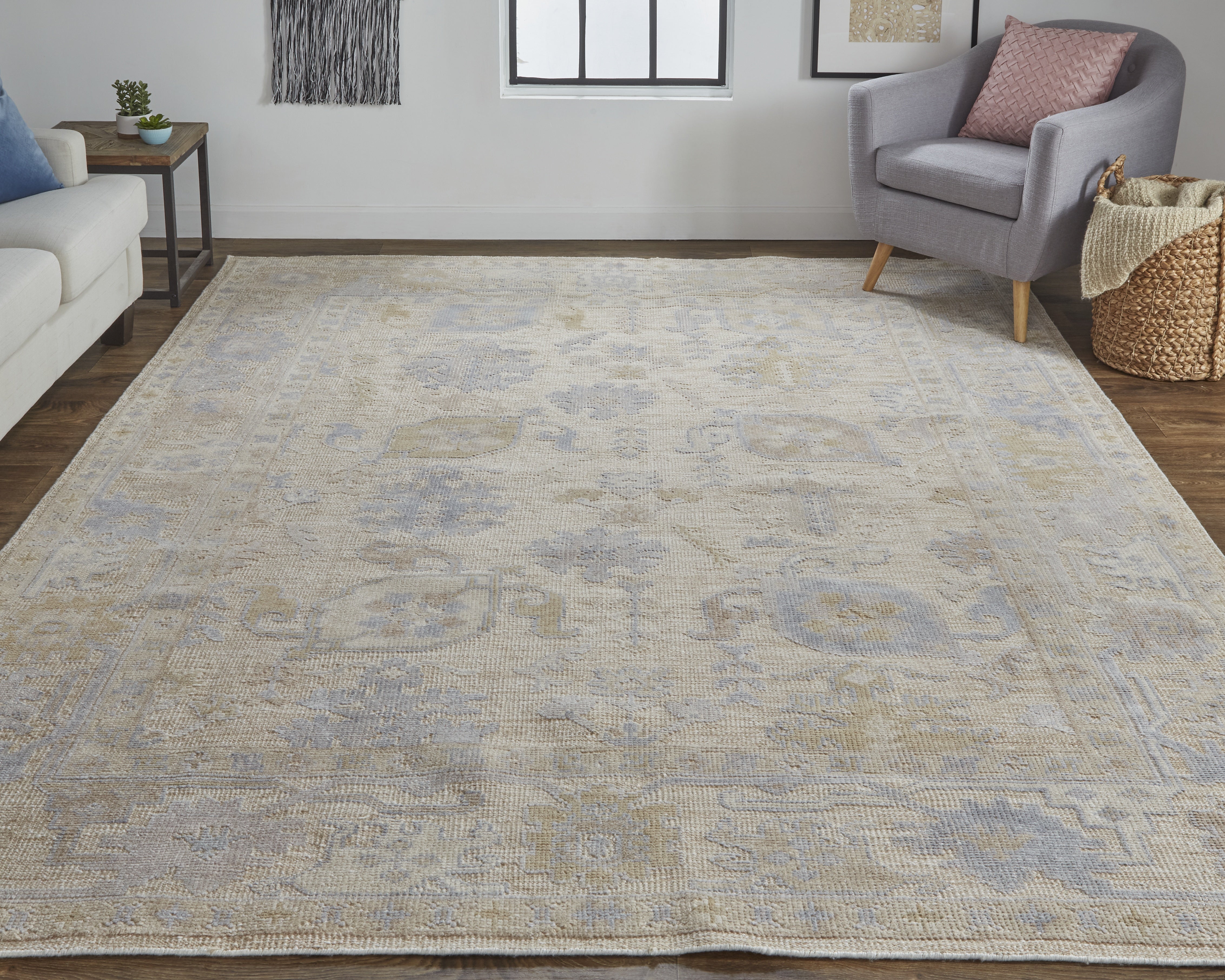Wendover Transitional Floral & Botanical - Tan/Orange/Blue Area Rug