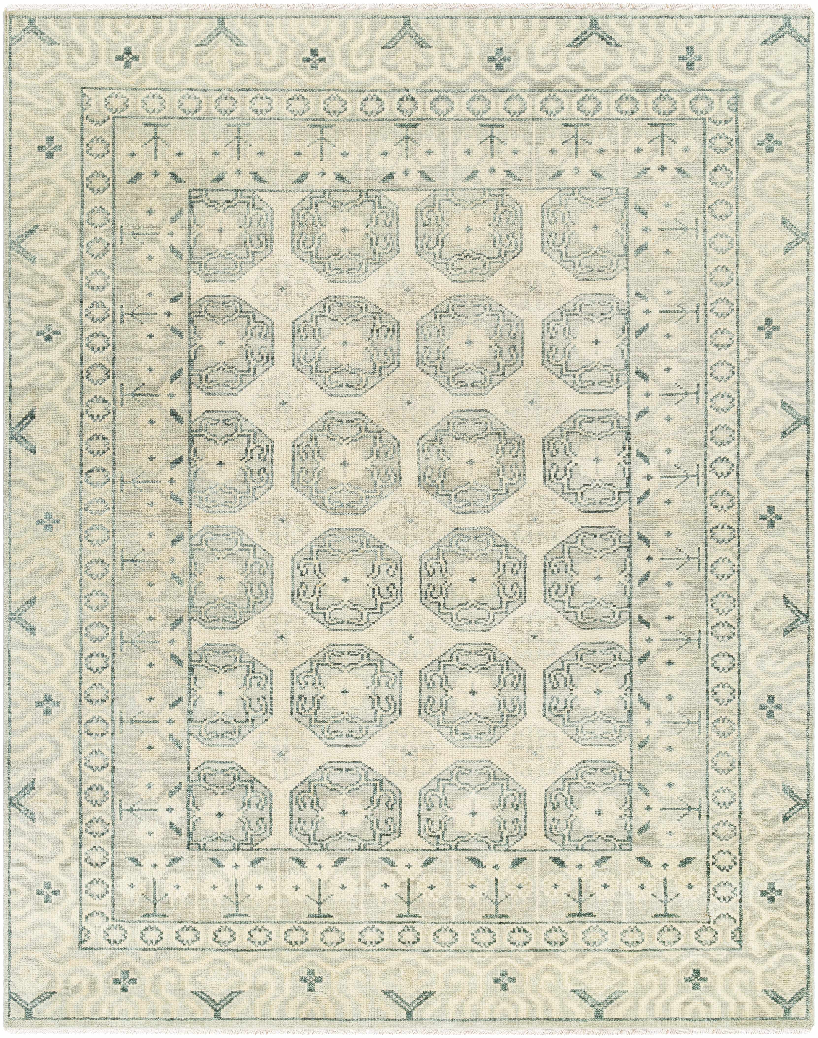 Cream Refined Hand-Knotted Wool & Cotton Area Rug