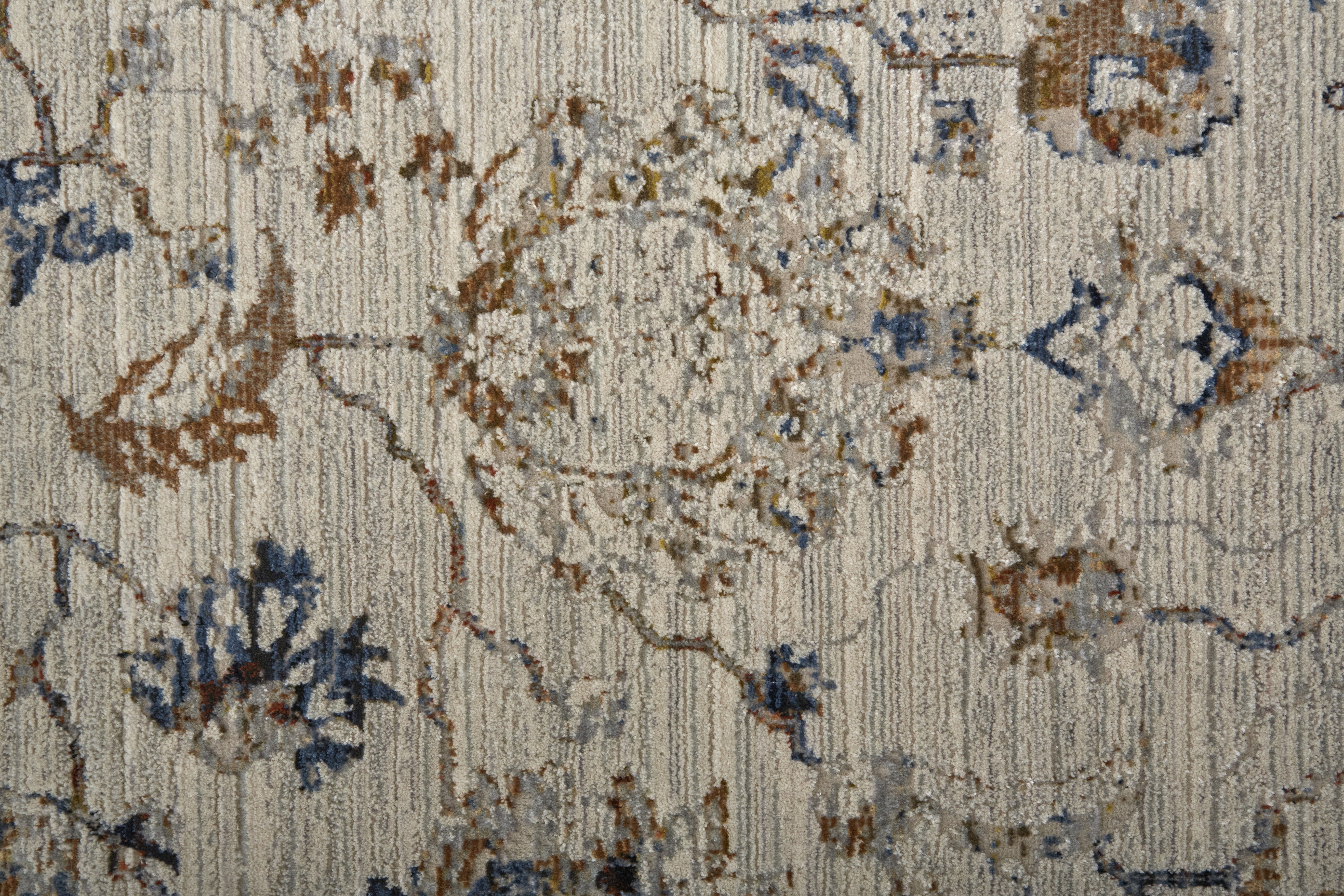 Kaia Transitional Floral & Botanical - Ivory/Orange/Blue Area Rug