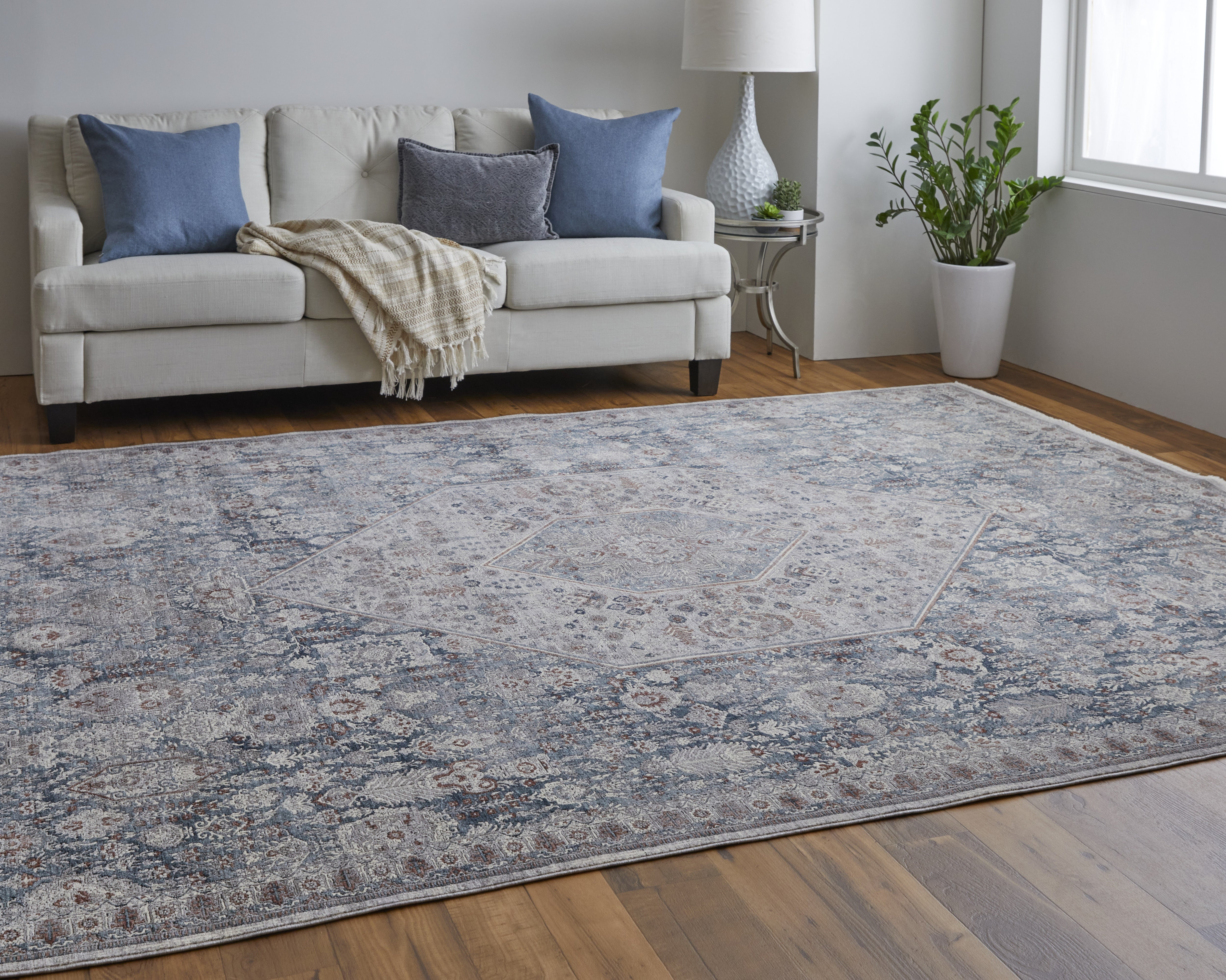 Marquette Transitional Medallion - Blue/Ivory Area Rug