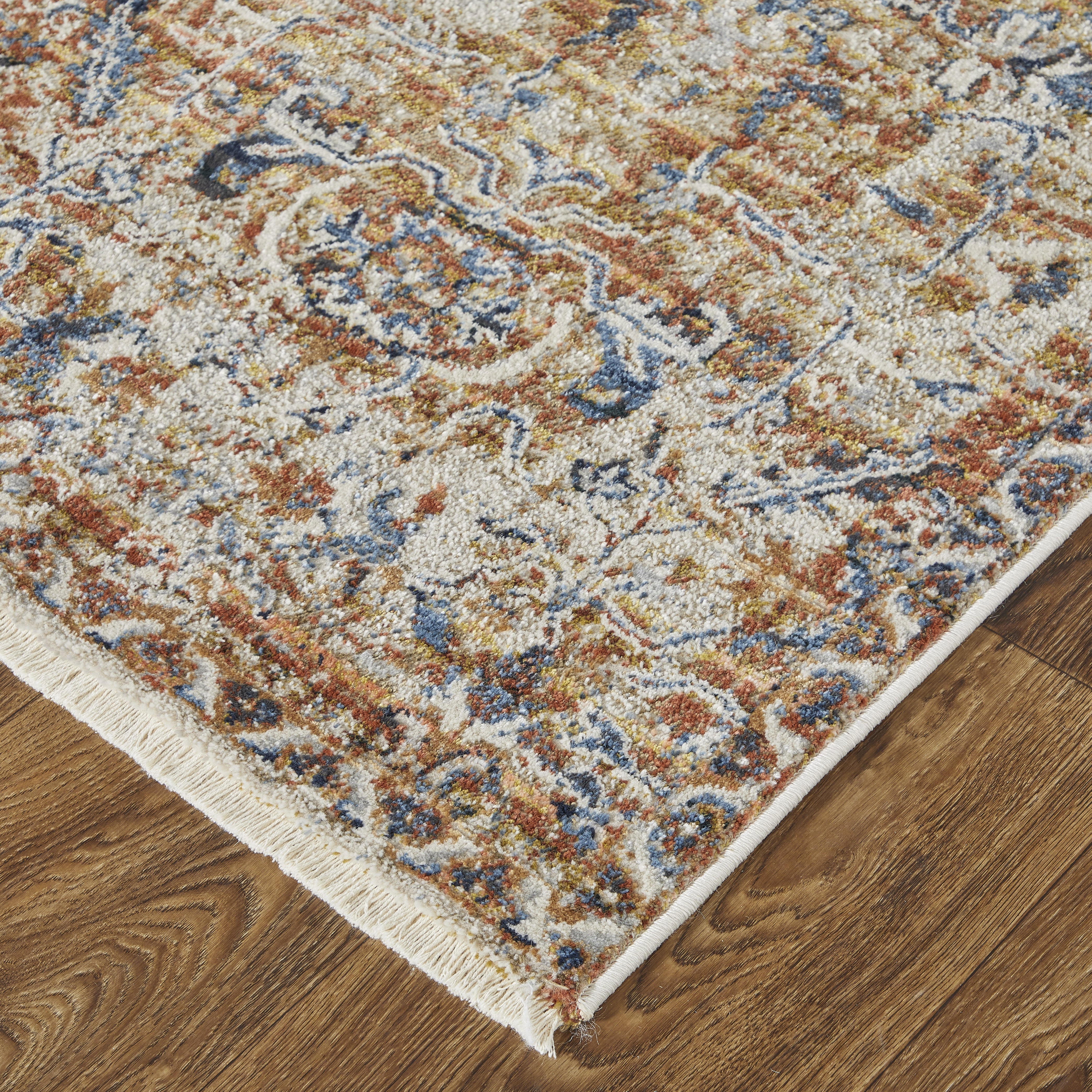 Kaia Transitional Medallion - Tan/Ivory/Orange Area Rug