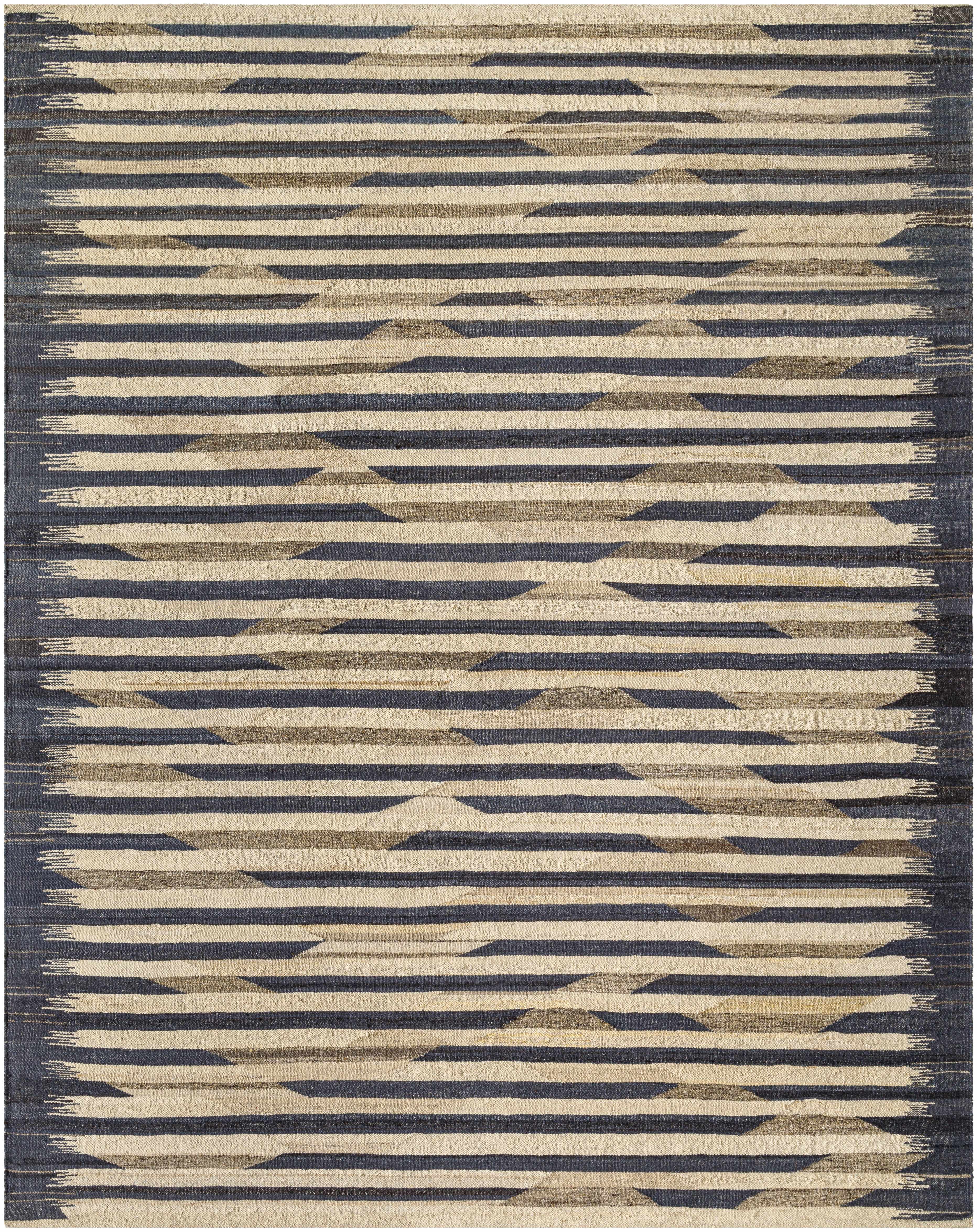 Dynamic Striped Hand Woven Wool&Cotton Area Rug