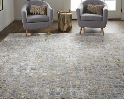 Laina Transitional Geometric - Tan/Ivory/Blue Area Rug