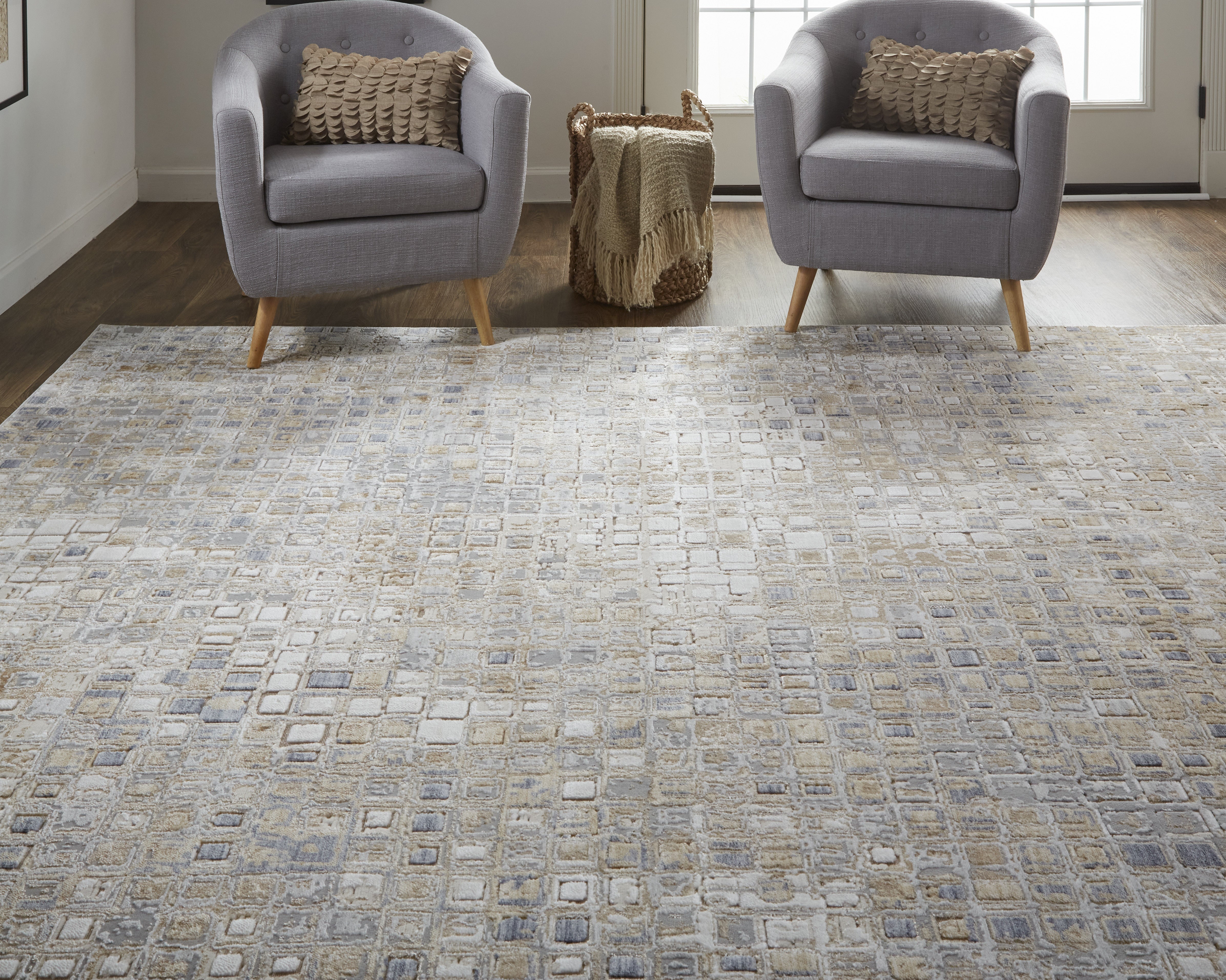 Laina Transitional Geometric - Tan/Ivory/Blue Area Rug