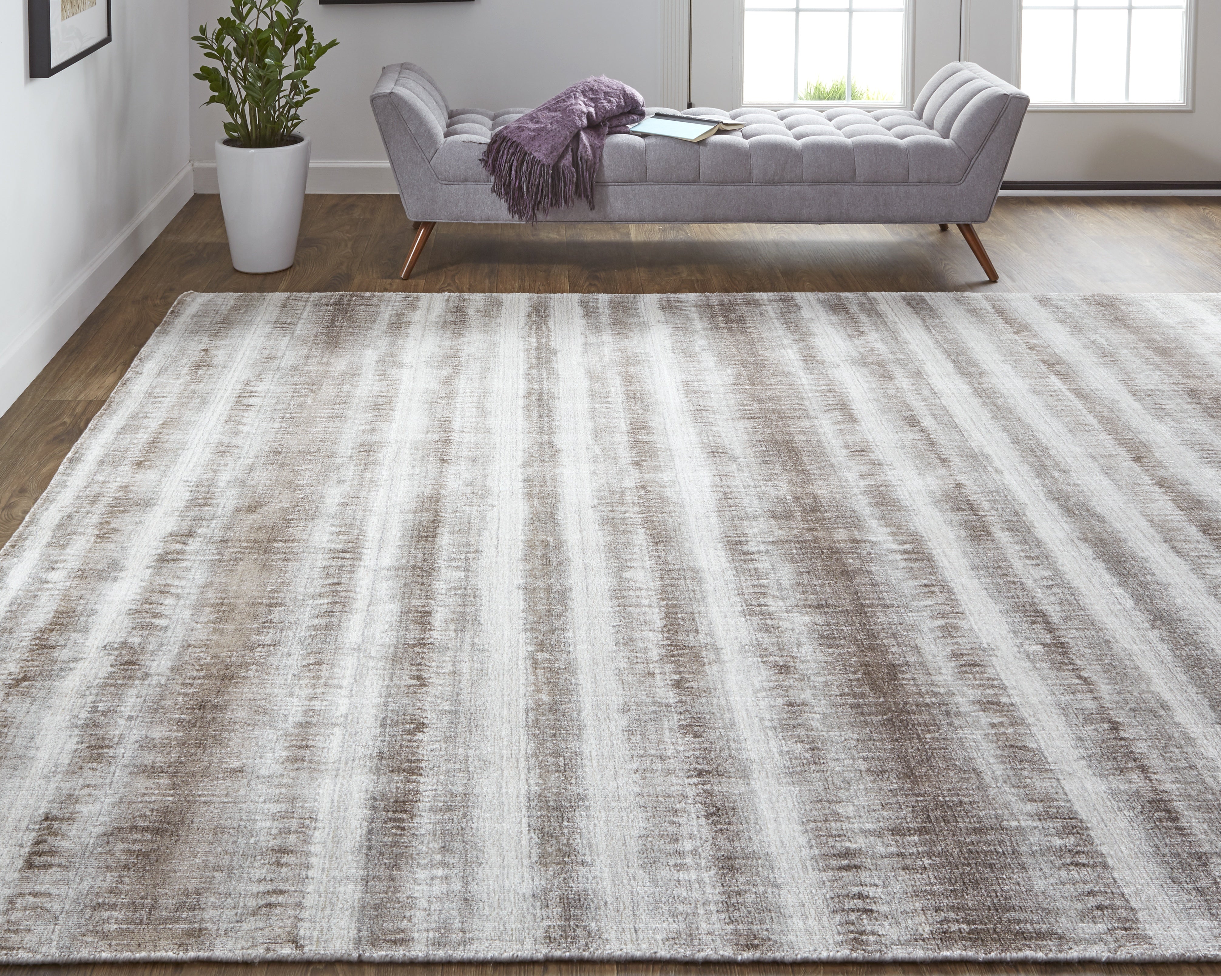 Mackay Transitional Stripes - Tan/Ivory/Brown Area Rug