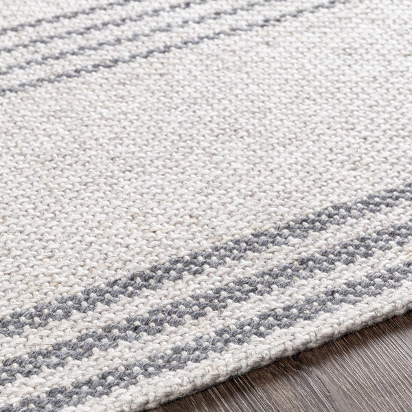 Timeless Harmonious Striped Light Gray Hand-Woven Viscose&Wool Area Rug