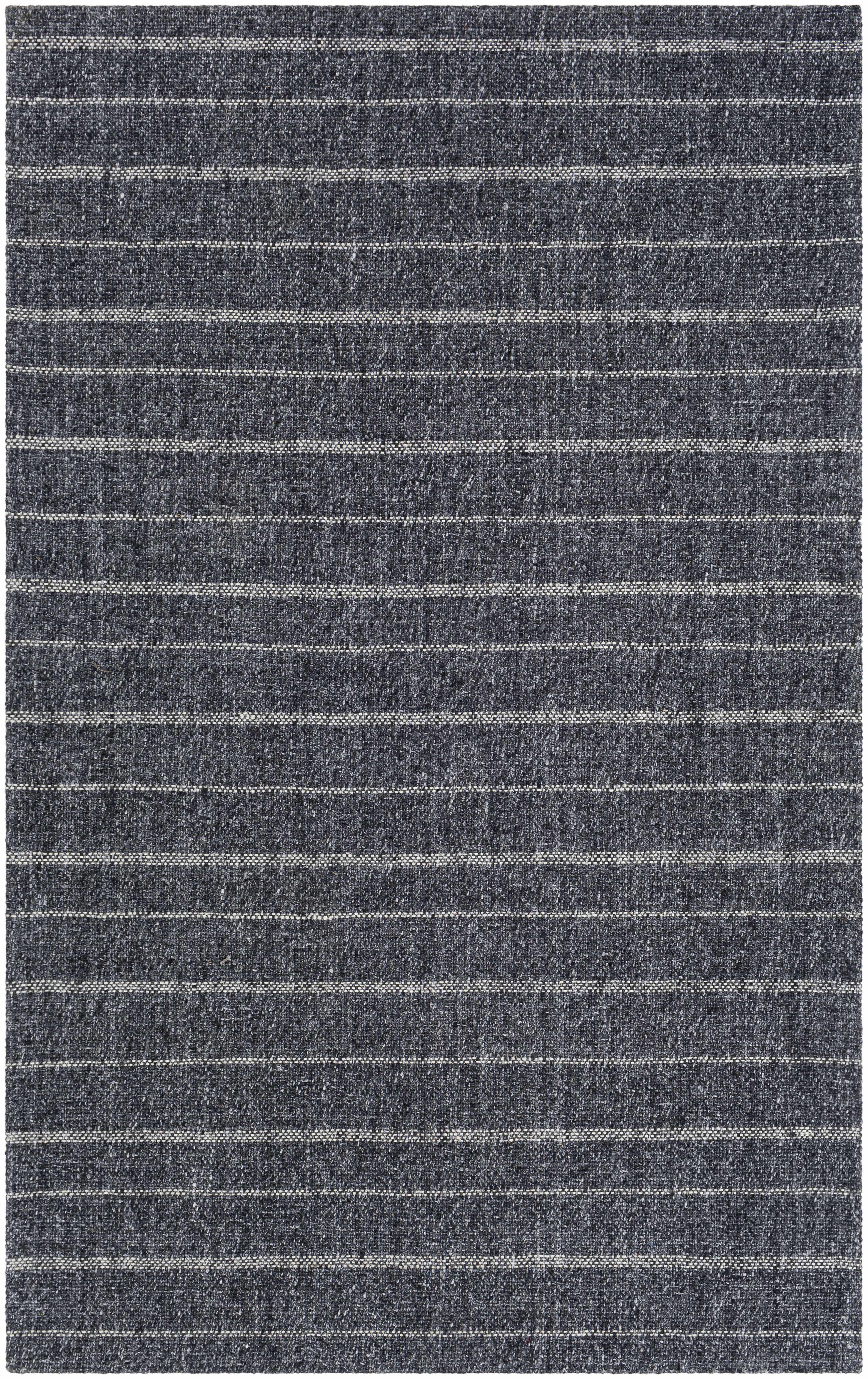 Exquisite Striped Black Hand Woven Viscose&Wool Area Rug