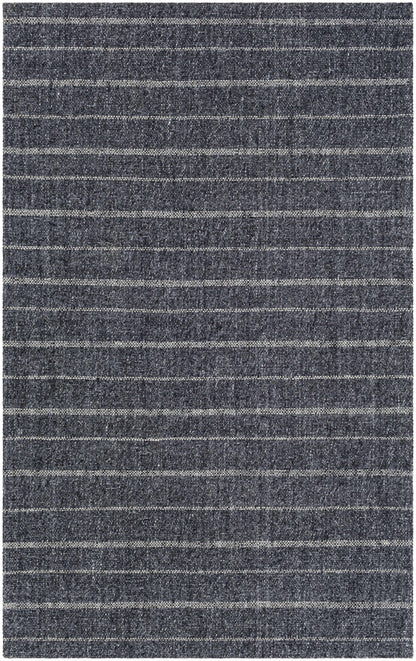 Exquisite Striped Black Hand Woven Viscose&Wool Area Rug