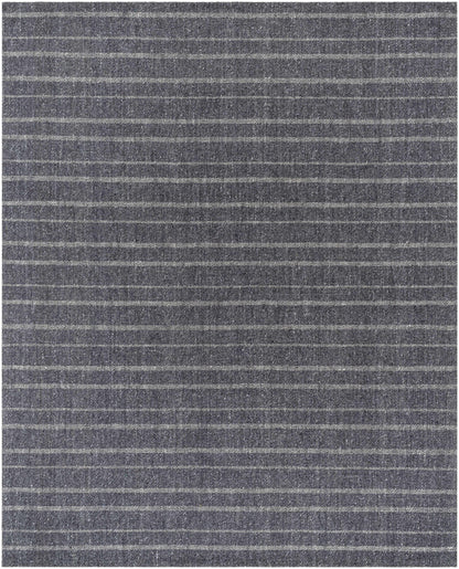 Exquisite Striped Black Hand Woven Viscose&Wool Area Rug