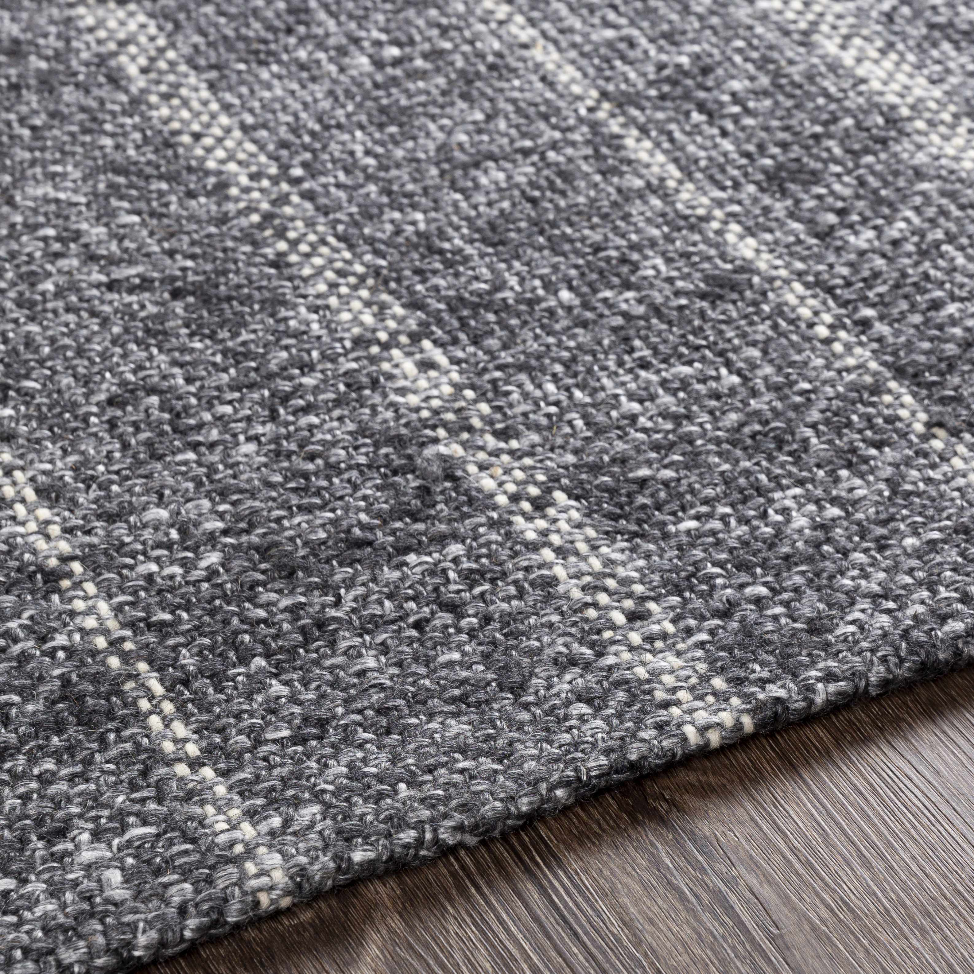 Exquisite Striped Black Hand Woven Viscose&Wool Area Rug