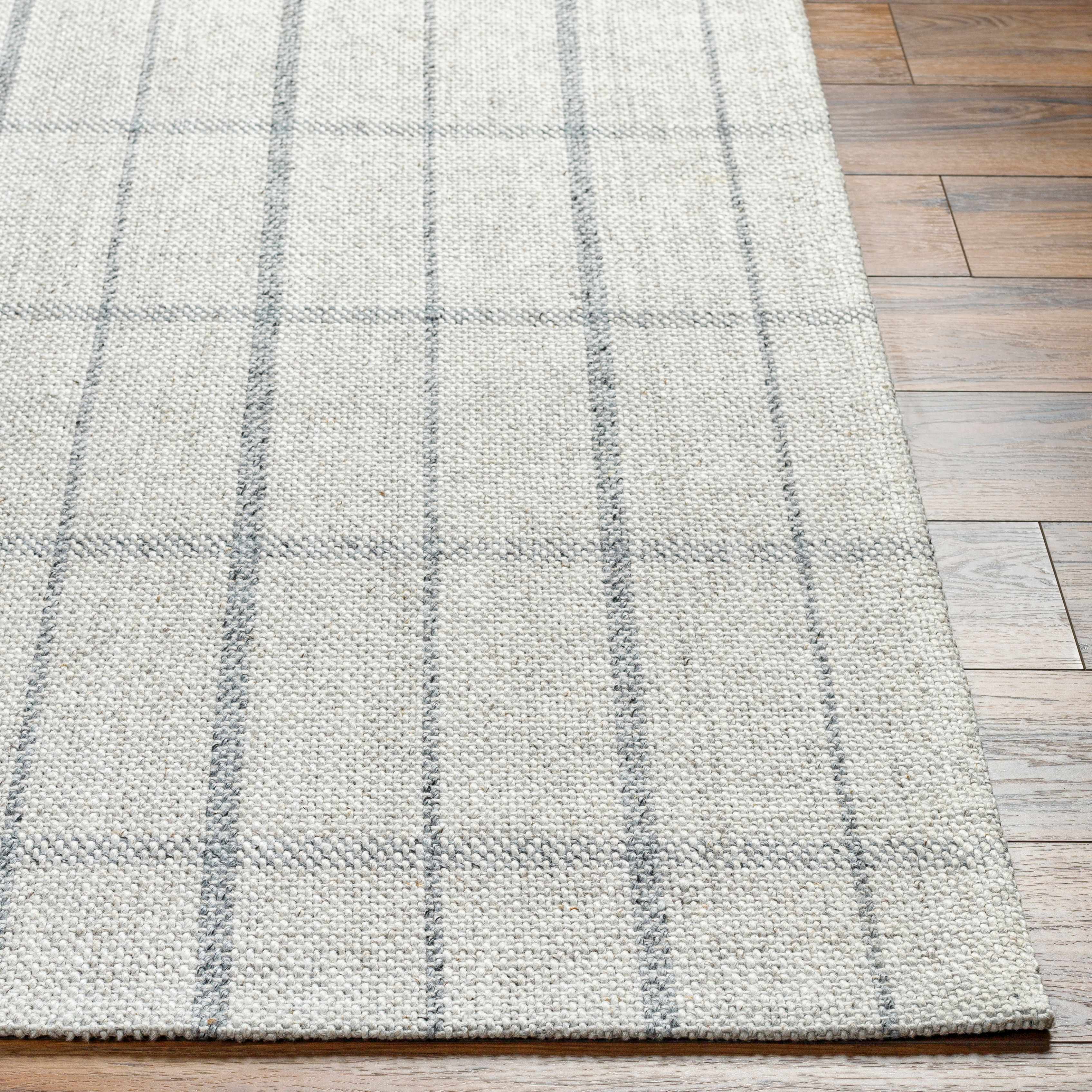 Elegant Tartan Oatmeal Hand Woven Viscose&Wool Area Rug