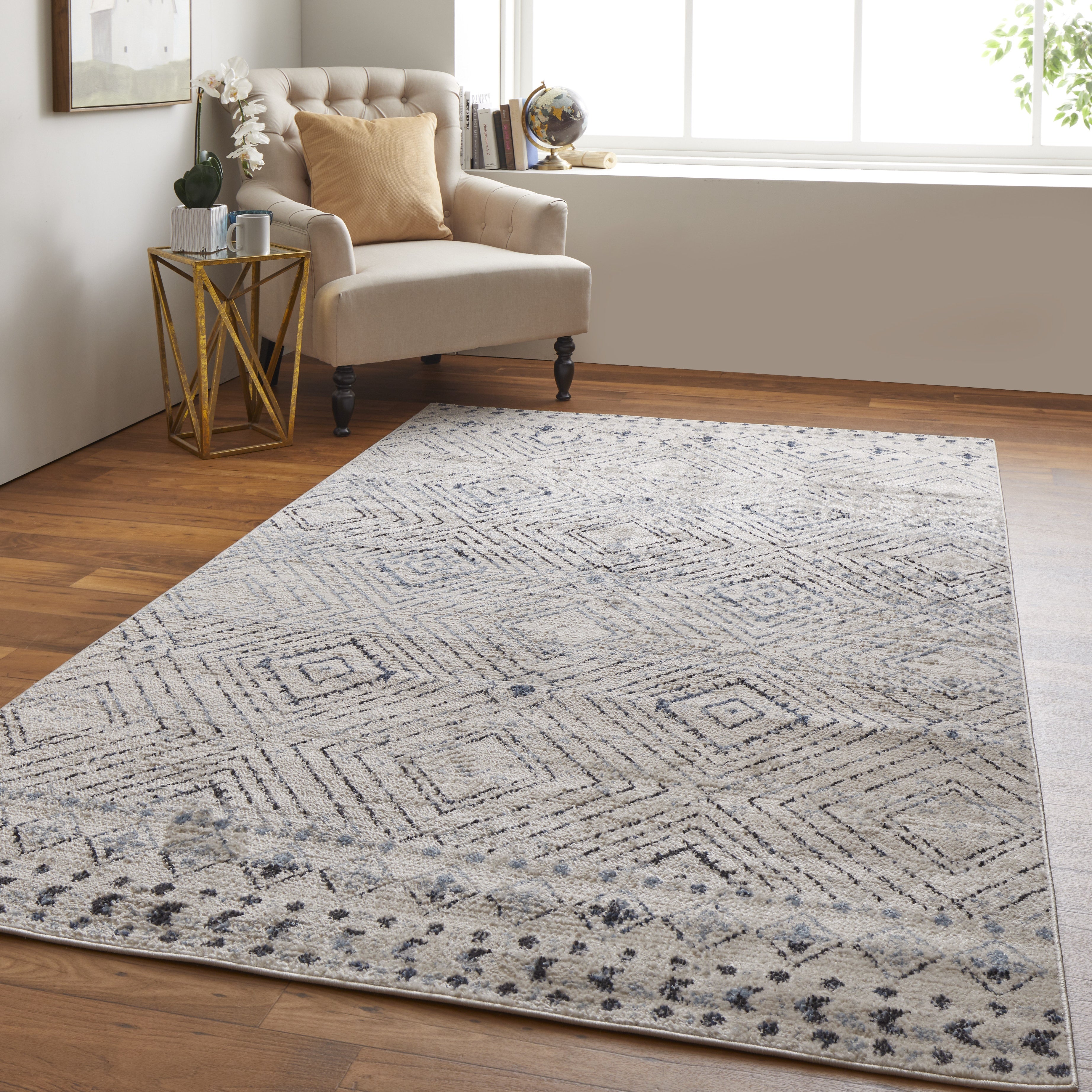 Camellia Transitional Geometric - Ivory/Blue/Gray