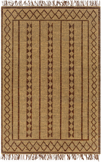 Hand-Woven Tribal Diamond Tan Jute & Leather Area Rug
