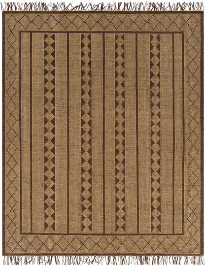 Hand-Woven Tribal Diamond Tan Jute & Leather Area Rug