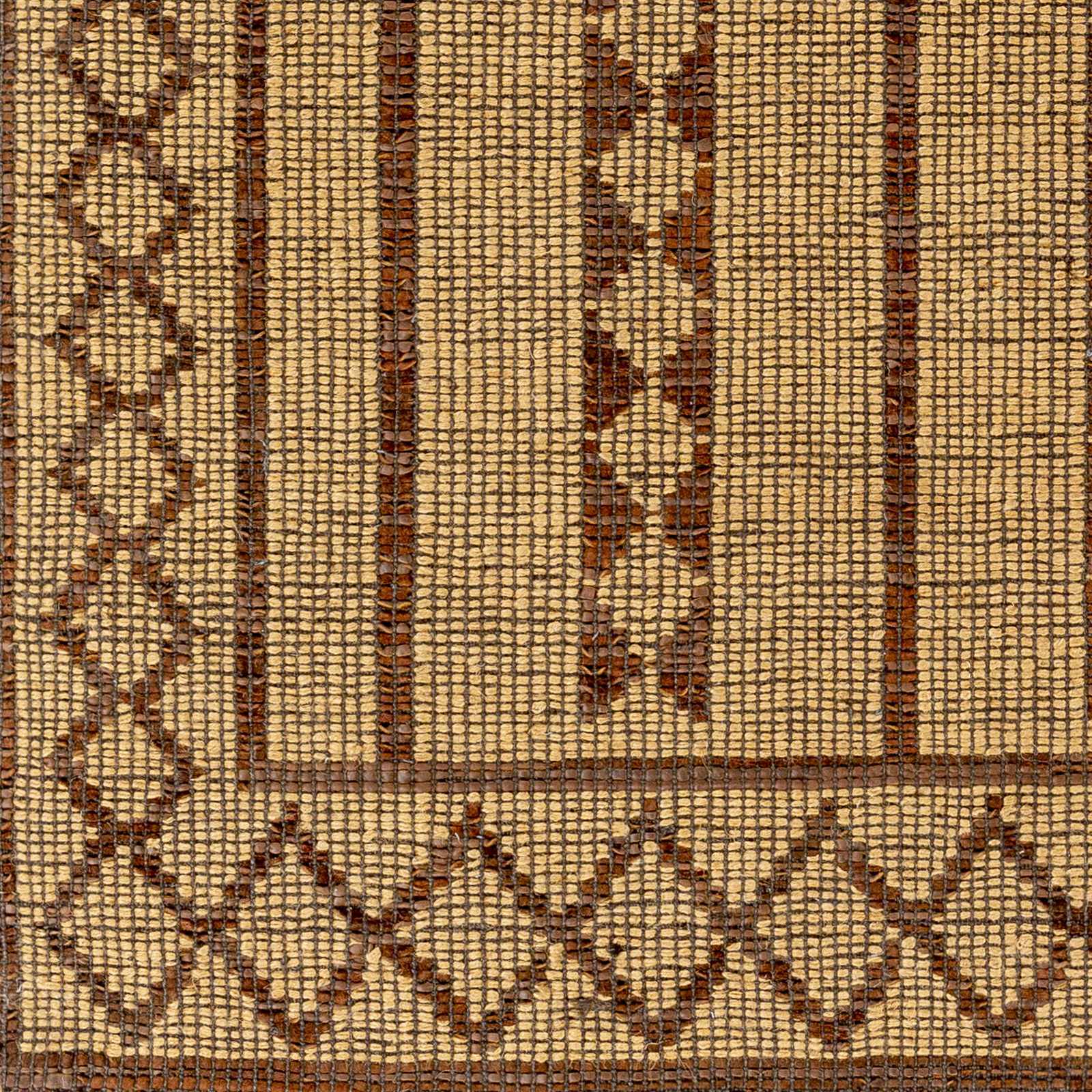 Hand-Woven Tribal Diamond Tan Jute & Leather Area Rug