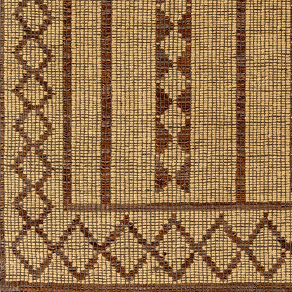 Hand-Woven Tribal Diamond Tan Jute & Leather Area Rug