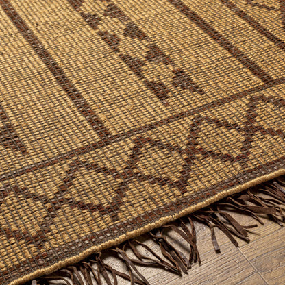 Hand-Woven Tribal Diamond Tan Jute & Leather Area Rug