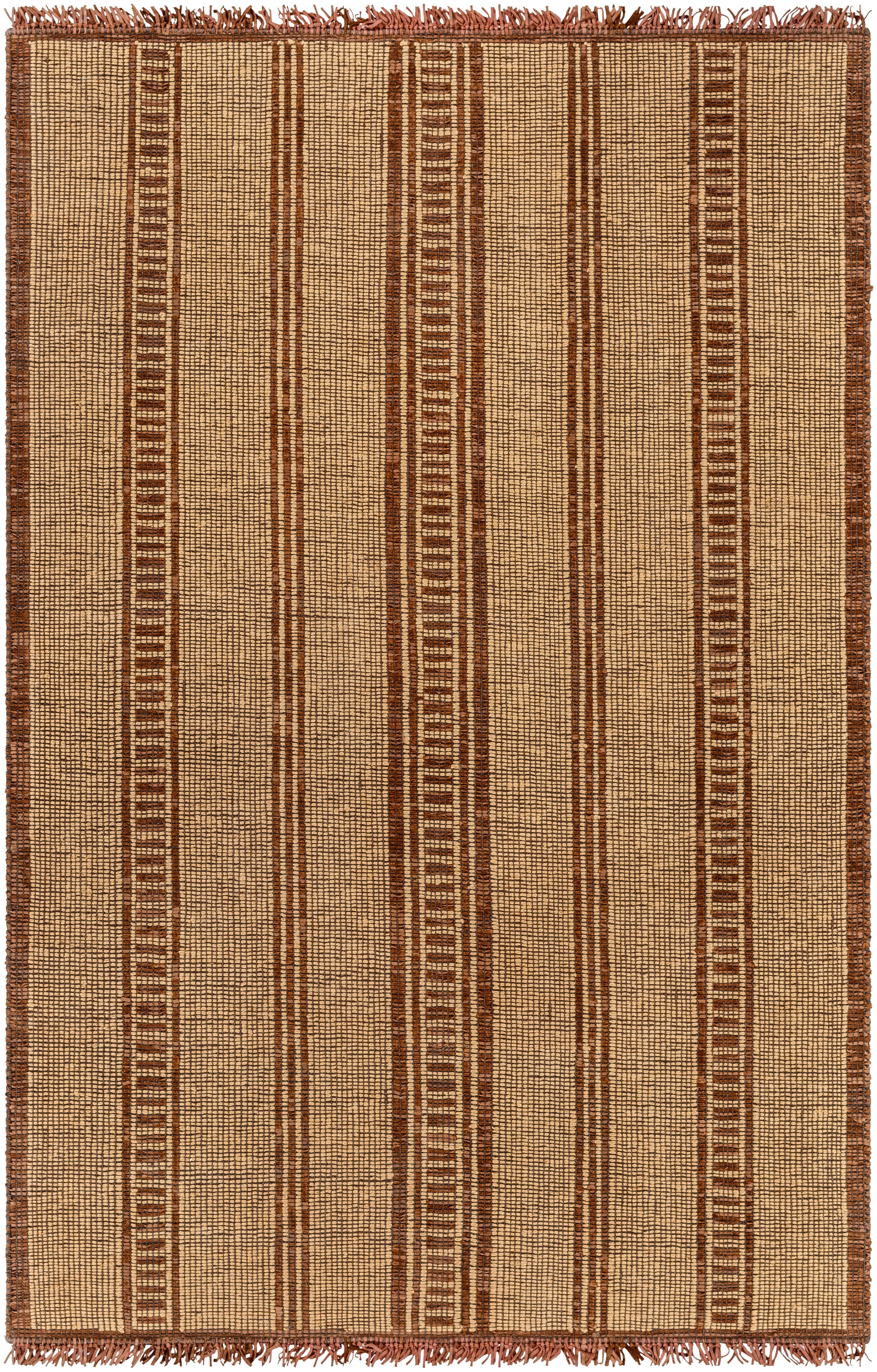 Striped Tribal Brown Hand-Woven Jute & Leather Area Rug