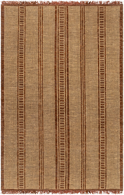 Striped Tribal Brown Hand-Woven Jute & Leather Area Rug