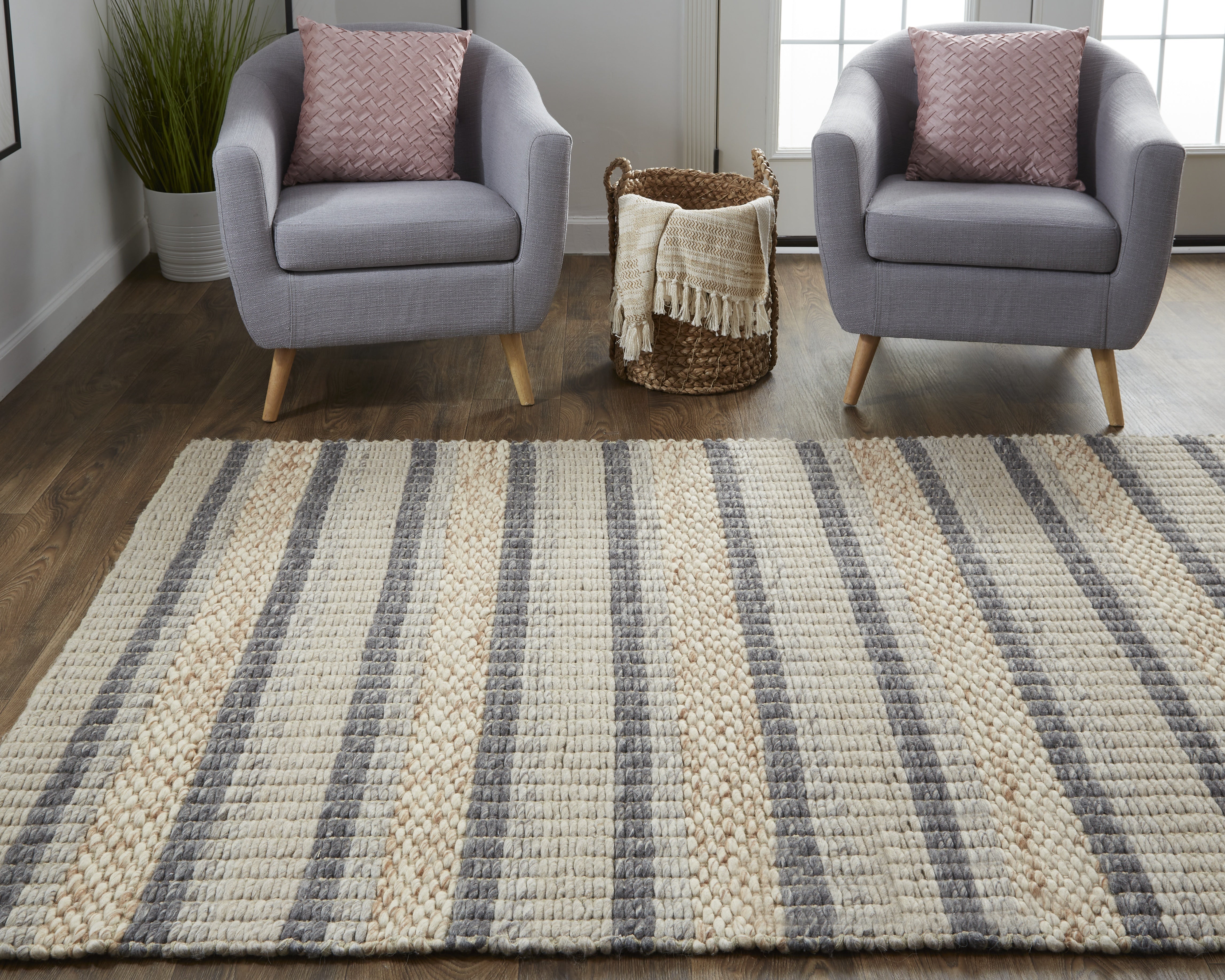 Berkeley Transitional Stripes - Ivory/Tan/Gray Area Rug