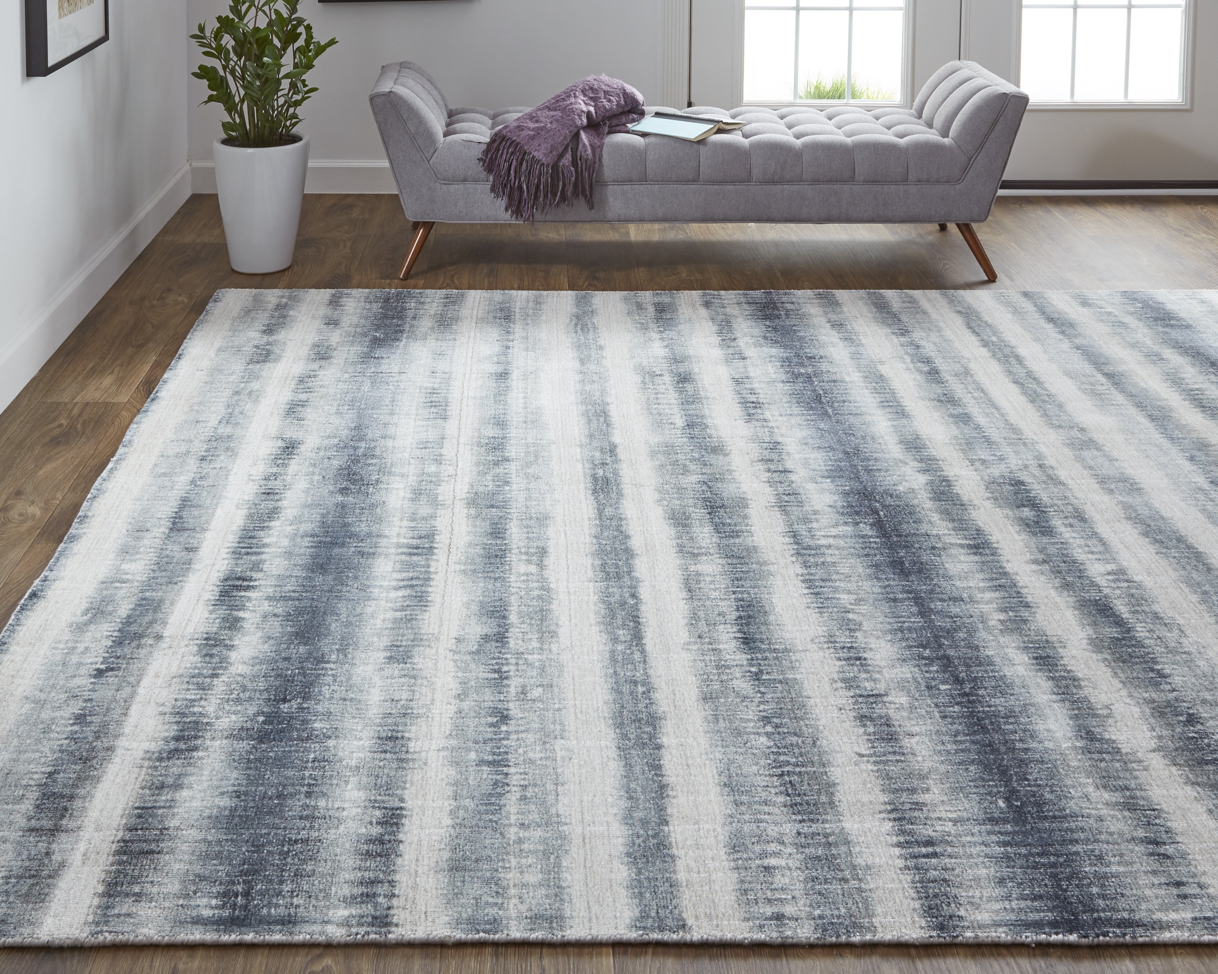 Mackay Transitional Stripes - Ivory/Blue Area Rug