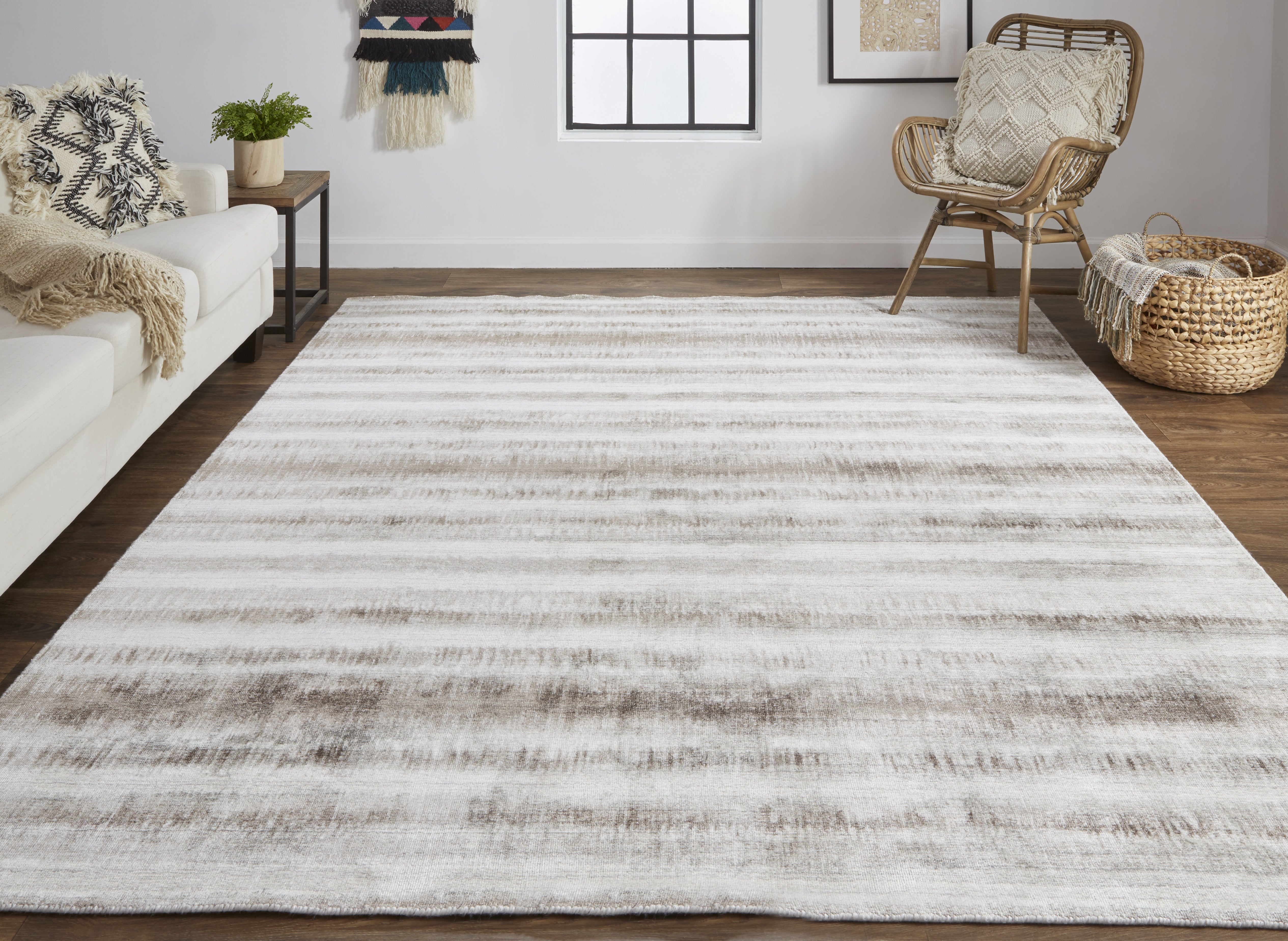 Mackay Transitional Stripes - Tan/Ivory/Brown Area Rug