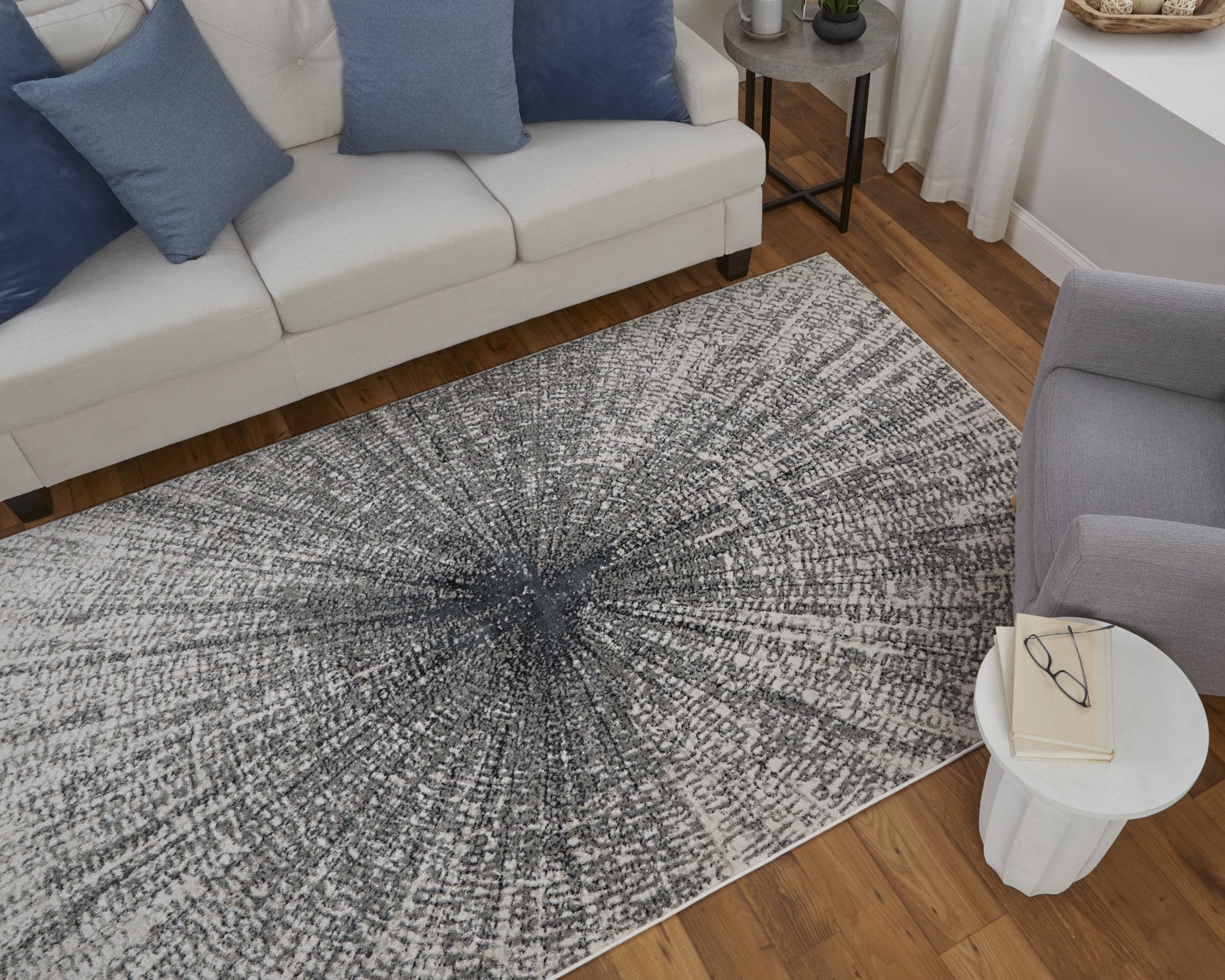 Micah Modern Abstract - Ivory/Gray/Blue Area Rug
