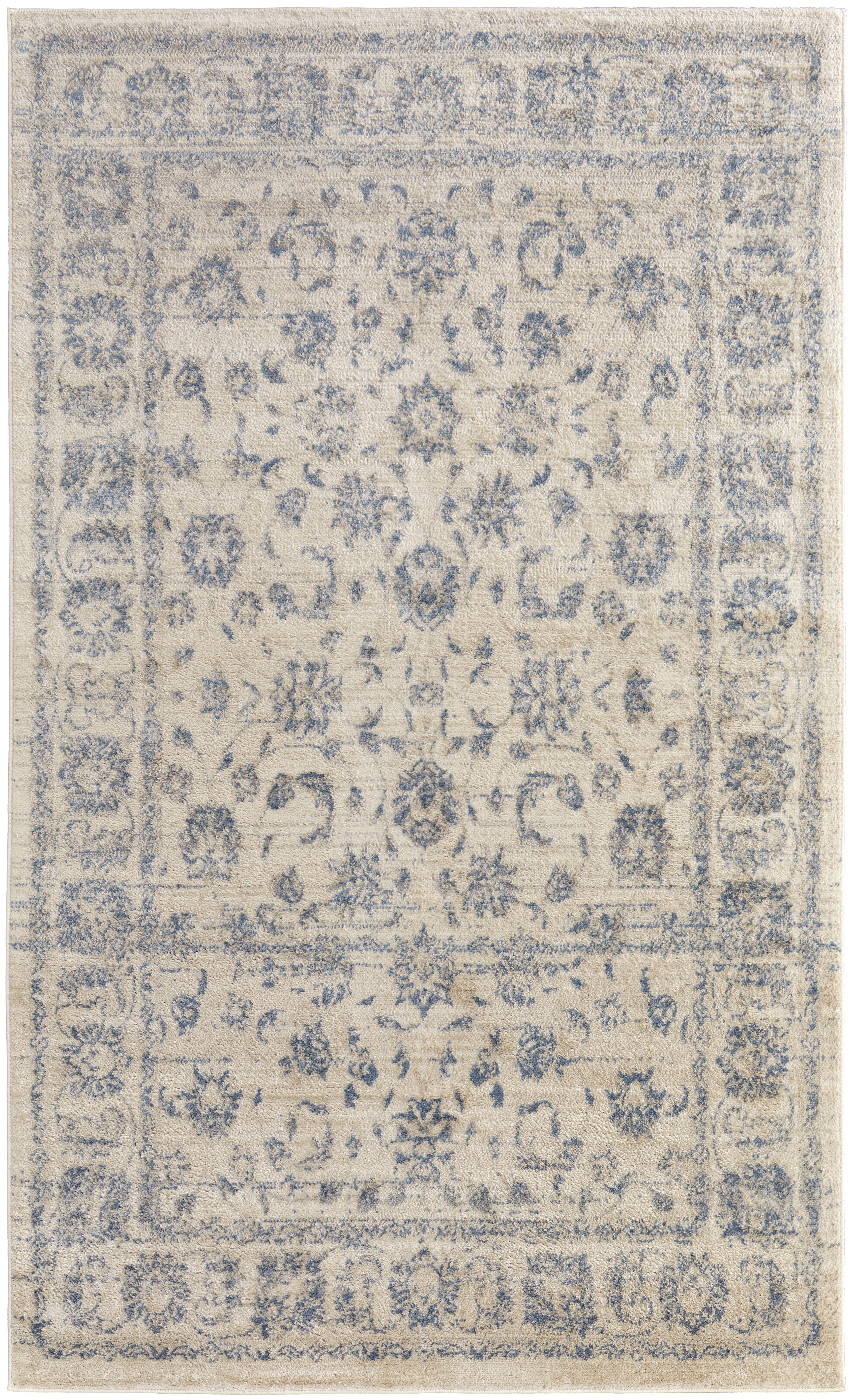 Camellia Transitional Floral & Botanical - Ivory/Blue