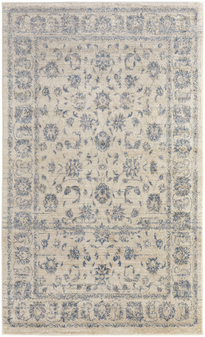 Camellia Transitional Floral & Botanical - Ivory/Blue