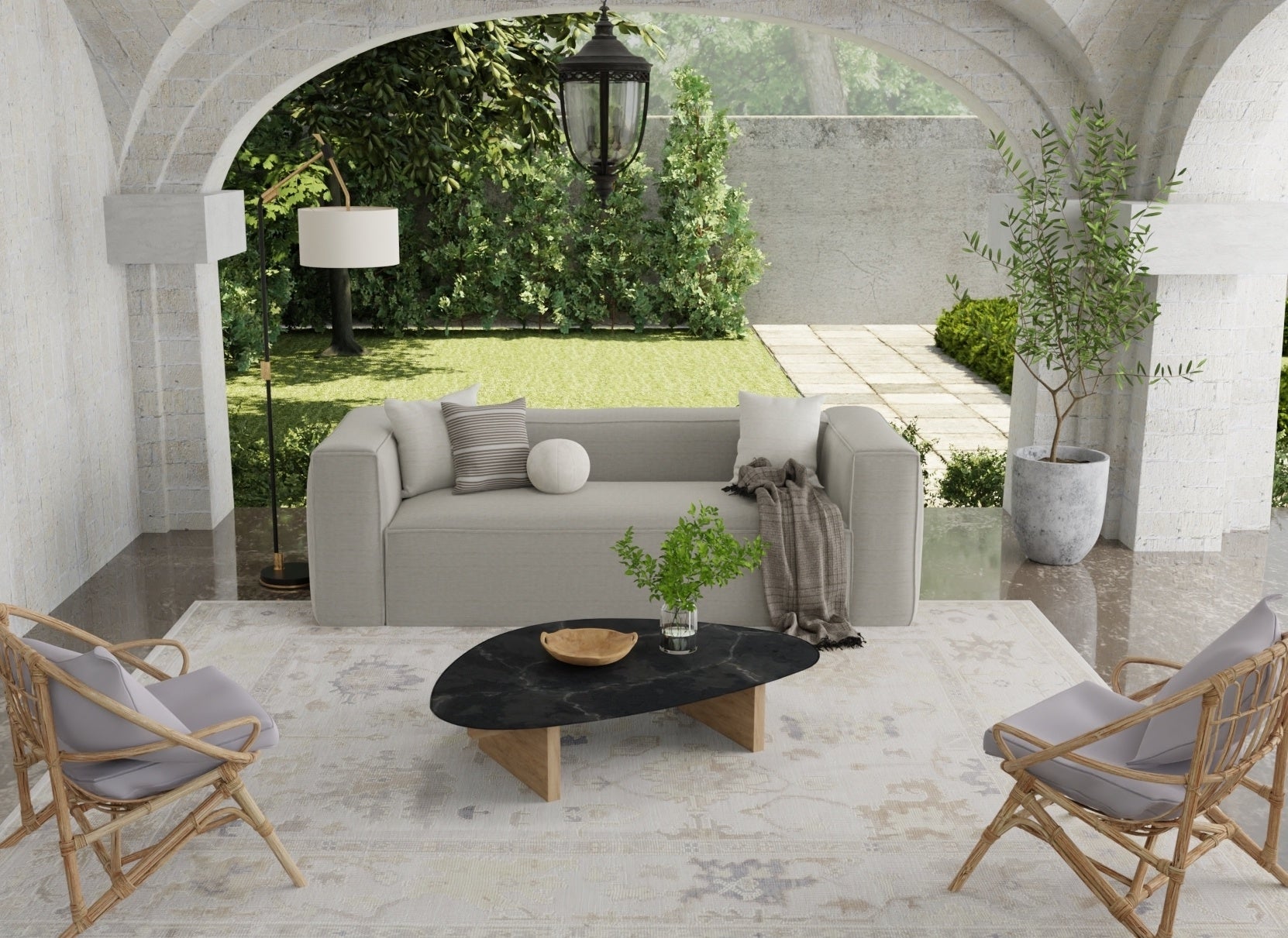 Wendover Transitional Floral & Botanical - Tan/Ivory/Orange Area Rug