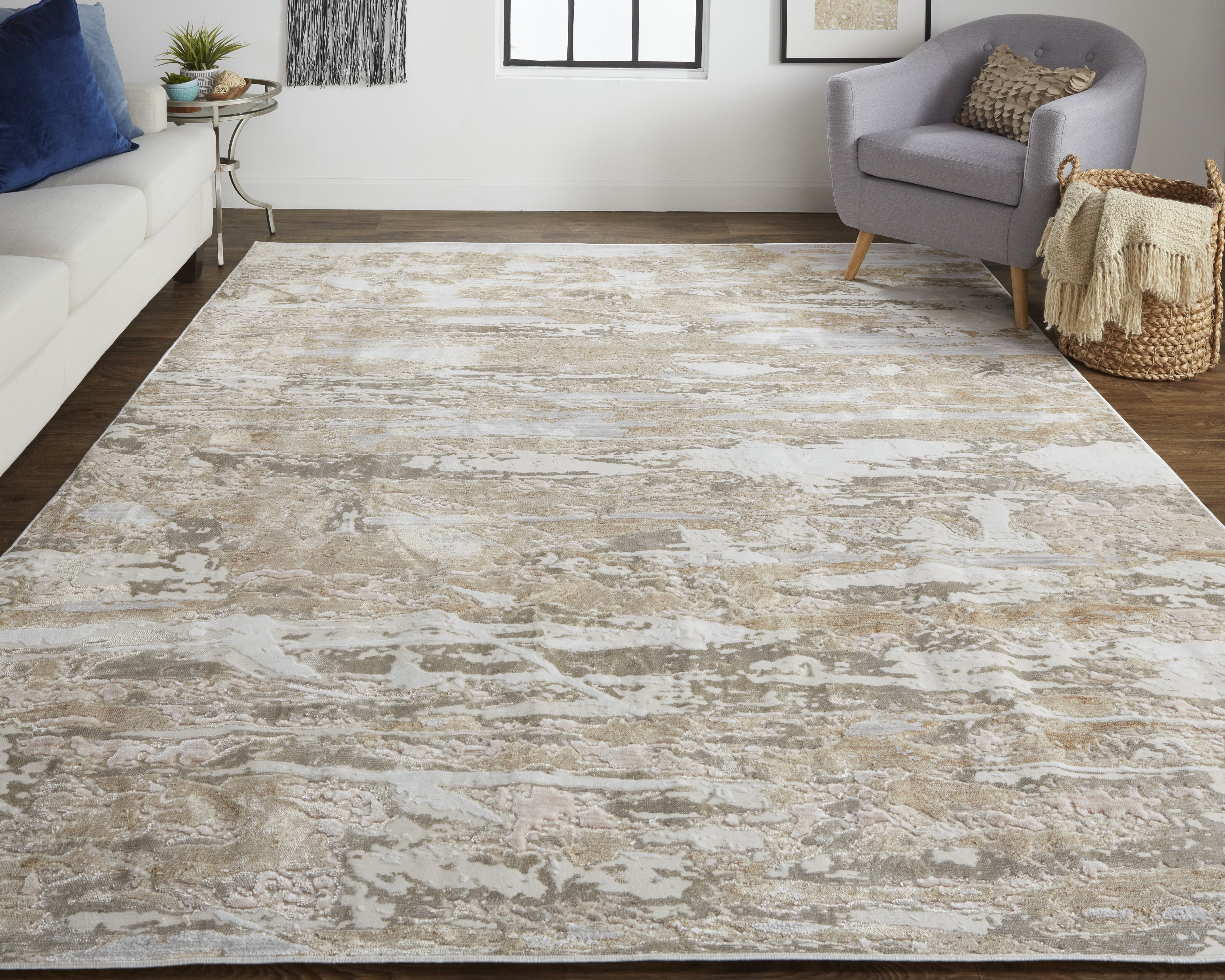 Laina Transitional Abstract - Tan/Ivory/Pink Area Rug