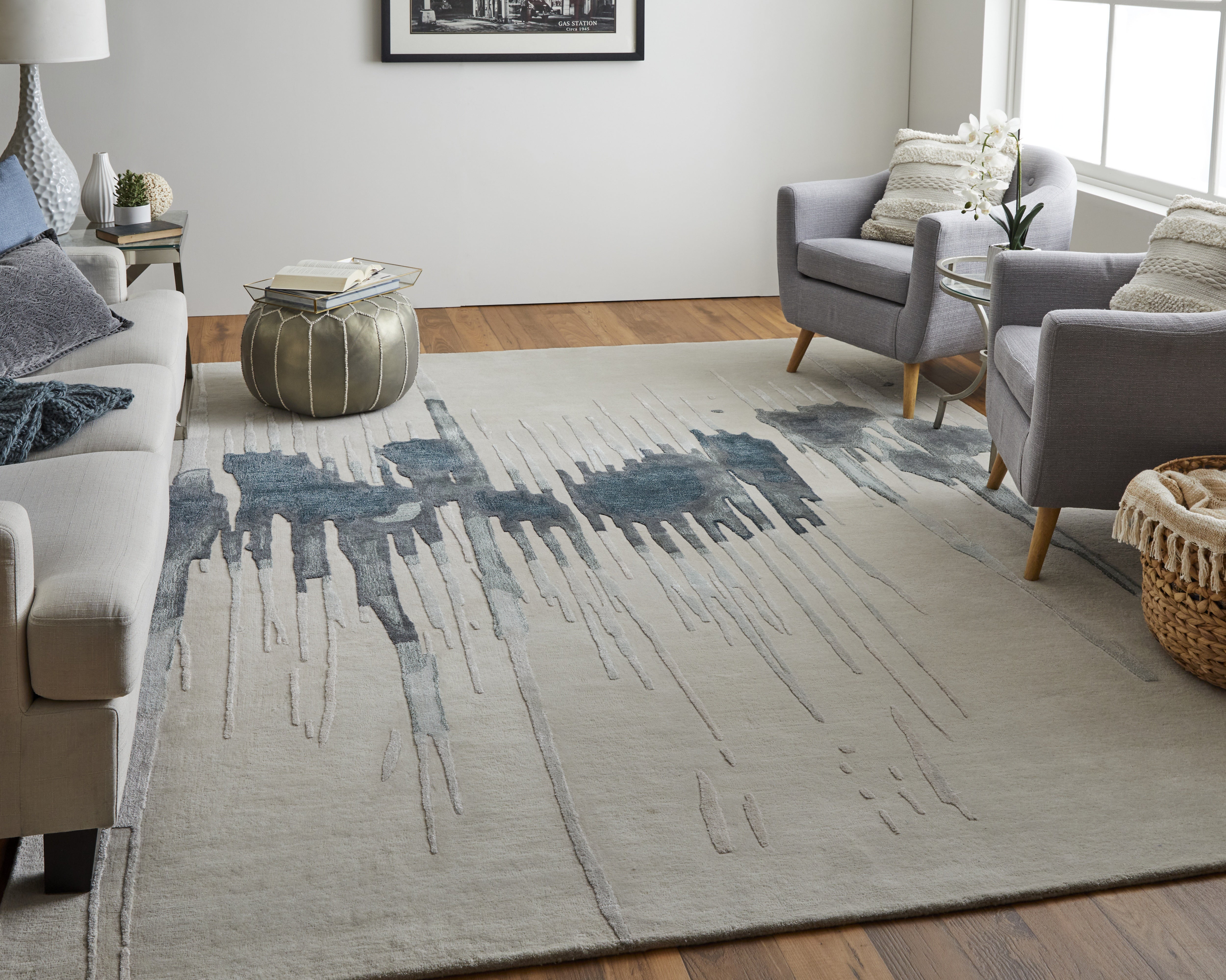 Anya Transitional Abstract - Ivory/Blue/Gray Area Rug