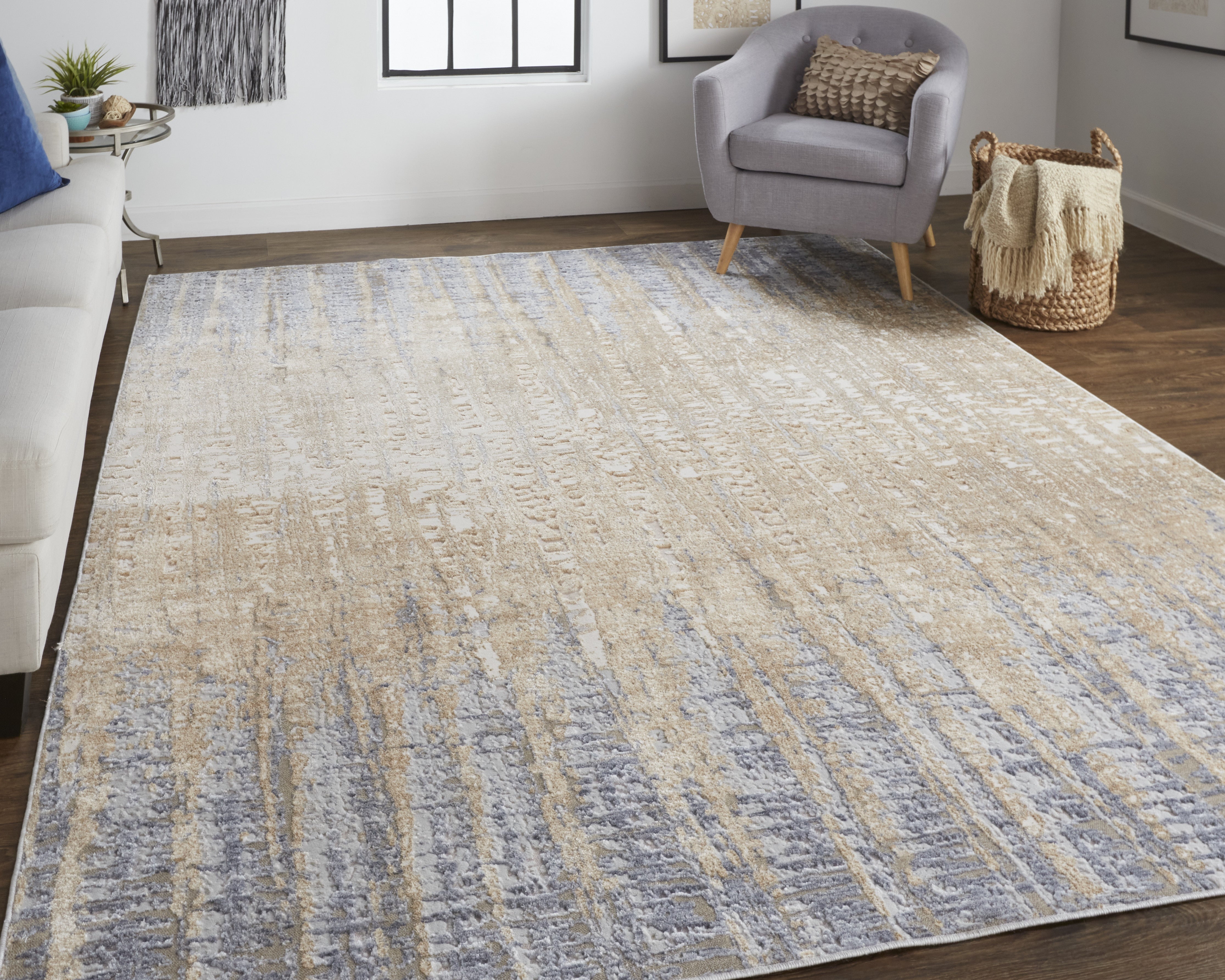Laina Transitional Gradient & Ombre - Tan/Brown/Blue Area Rug