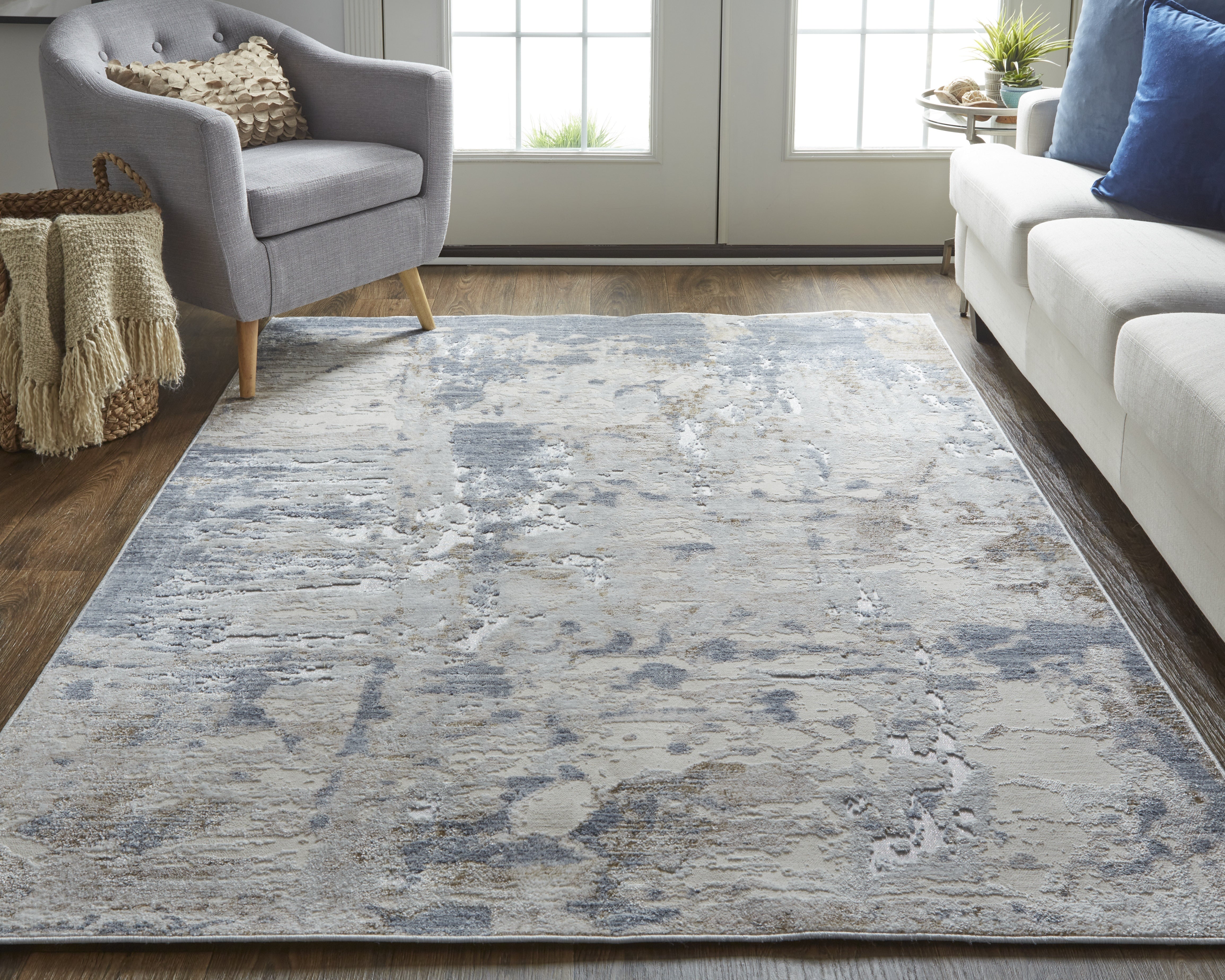 Laina Transitional Abstract - Ivory/Gray/Blue Area Rug