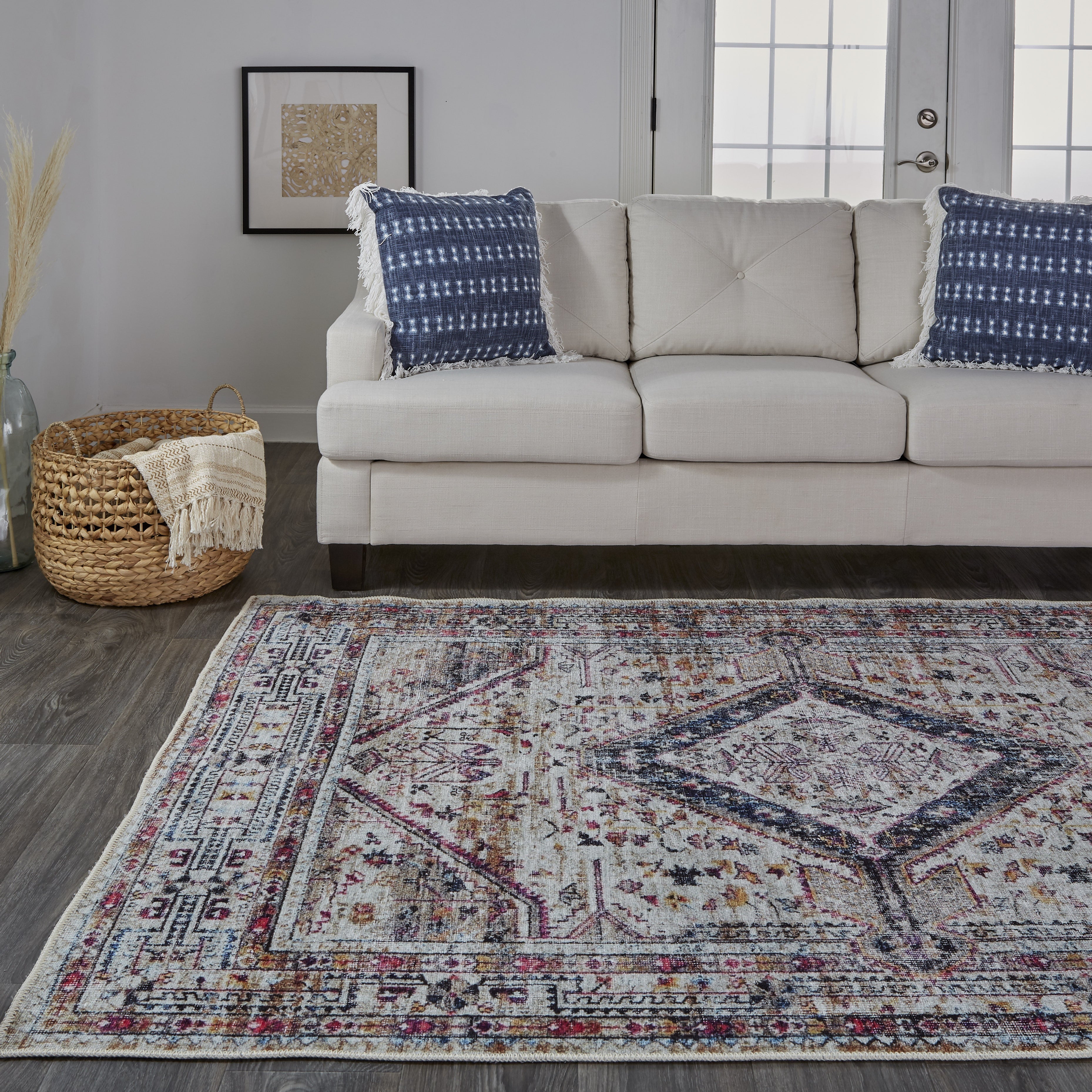 Percy Transitional Medallion - Ivory/Red/Pink Area Rug
