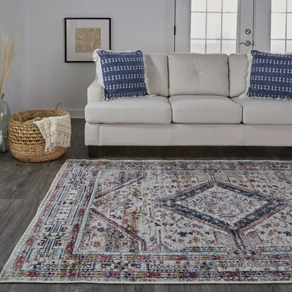 Percy Transitional Medallion - Ivory/Red/Pink Area Rug