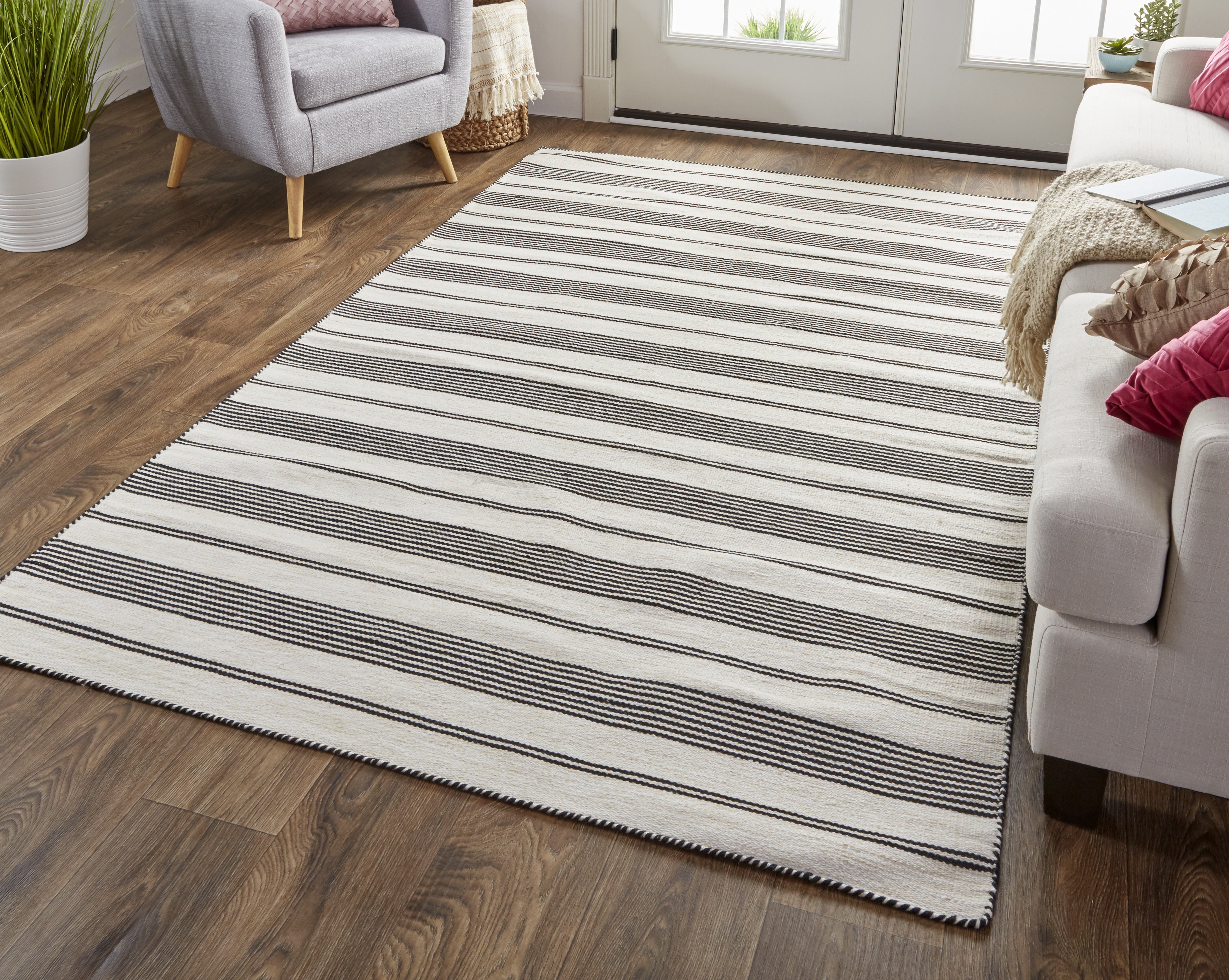 Duprine Transitional Stripes - Black/White/Ivory Area Rug