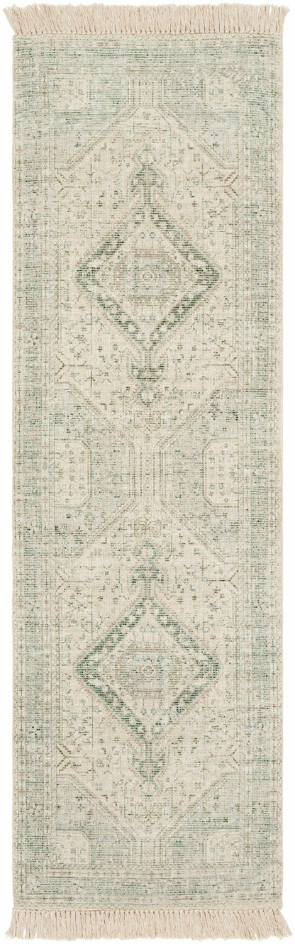 Sage Handwoven Cotton Area Rug with Ornate Artisanal Details