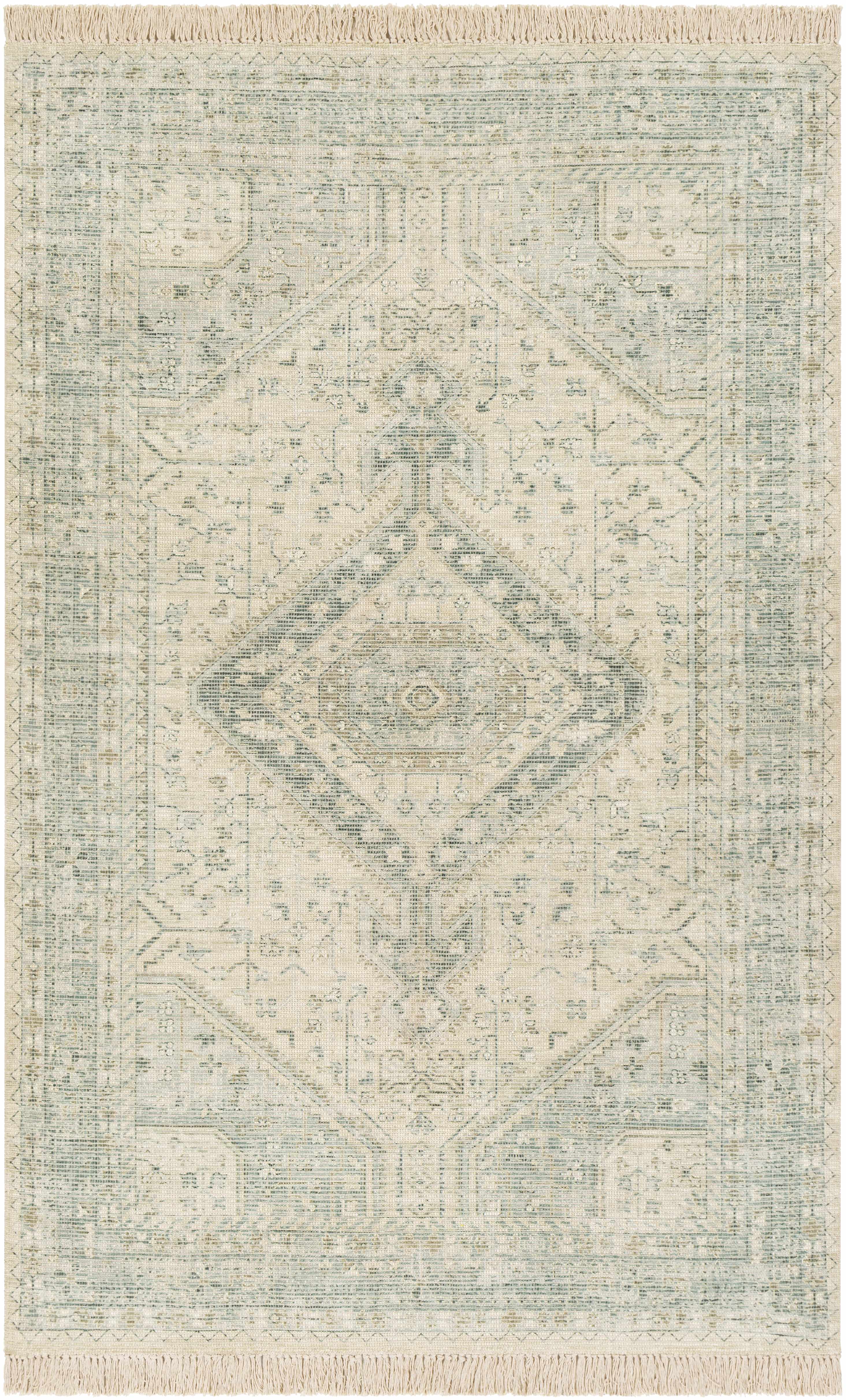 Sage Handwoven Cotton Area Rug with Ornate Artisanal Details